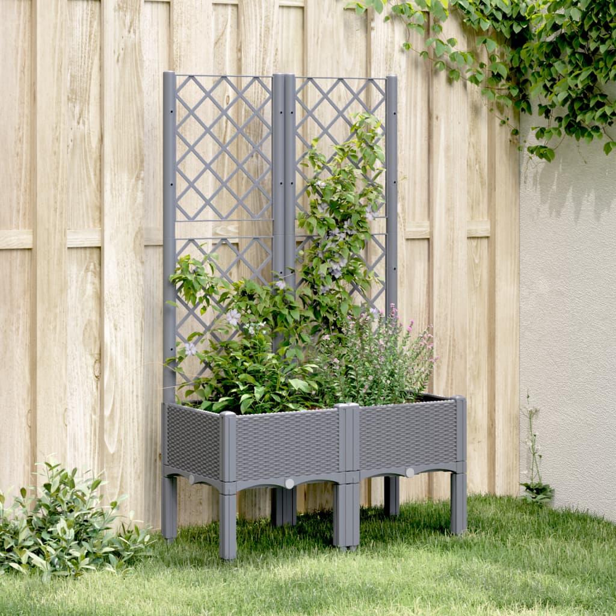 VIDAXL Jardiniere avec treillis bleu gris 80x40x142 cm PP