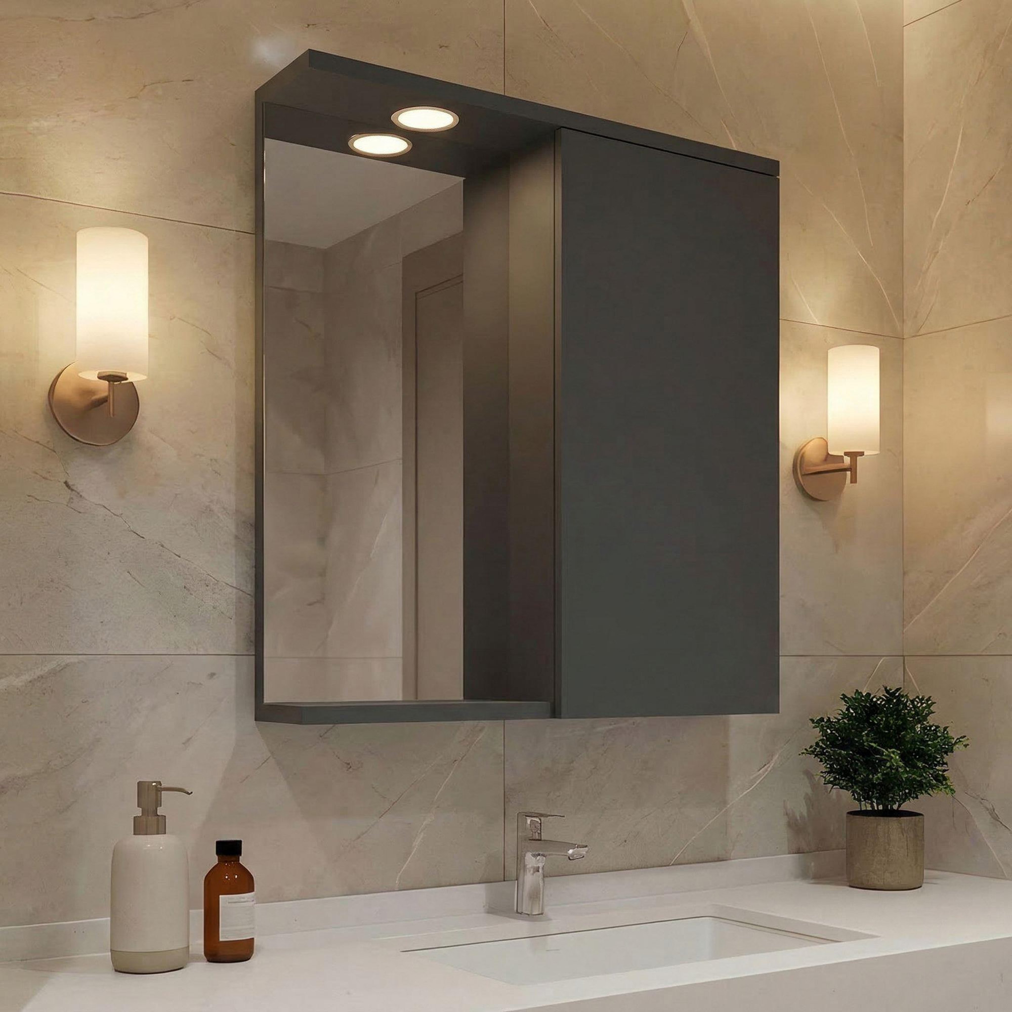 Voir la diapositive 2 : Habitat et Jardin Meuble salle de bain avec miroir  purus 65  - 63 x 18 x 68 cm - matte anthracite