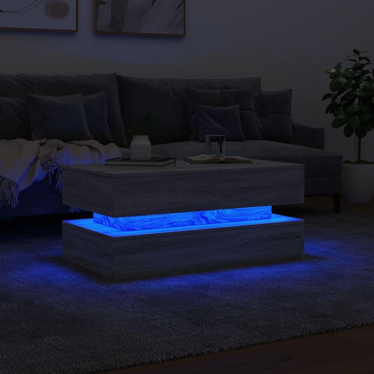 VIDAXL Table basse avec lumieres LED gris sonoma 90x50x40 cm