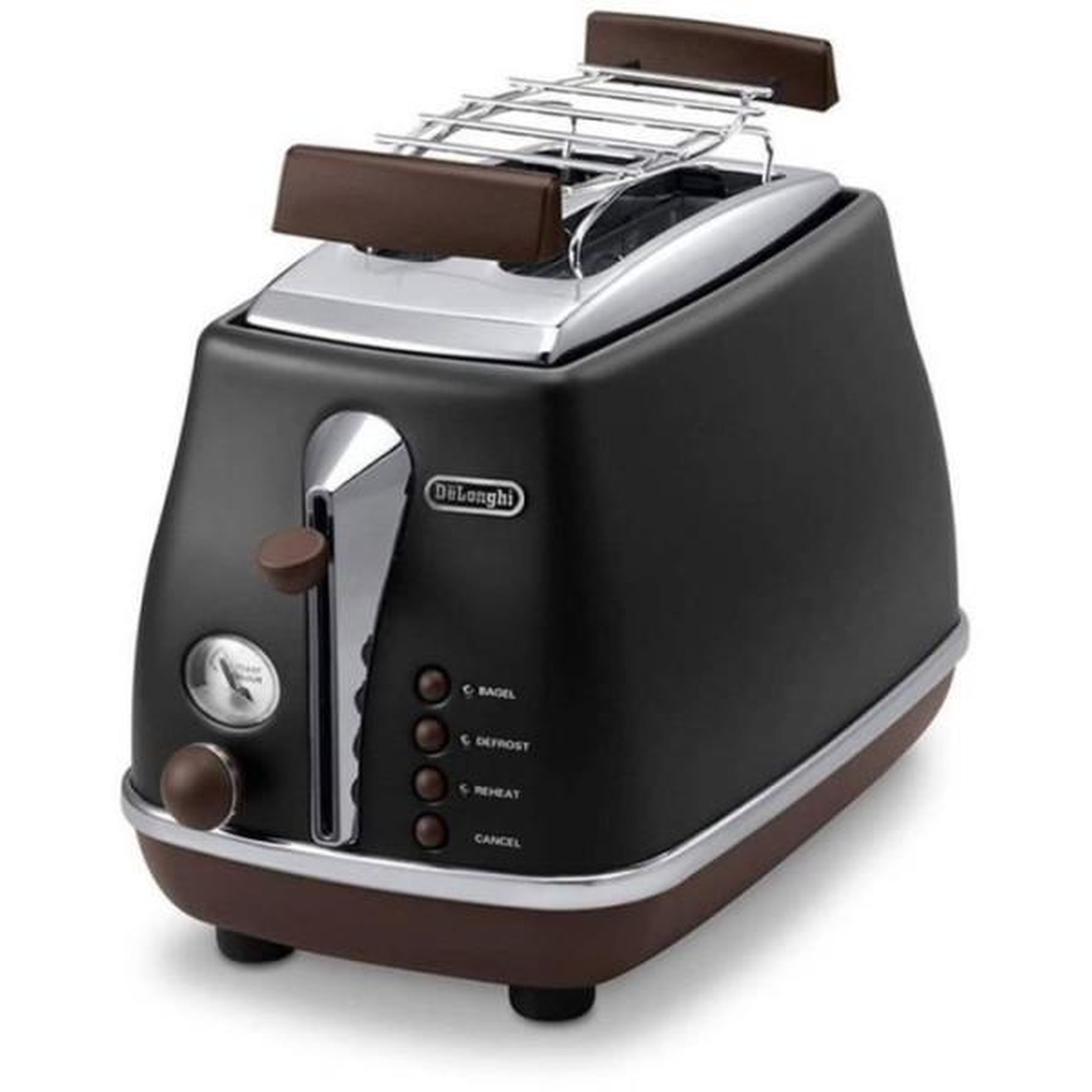 Voir la diapositive 2 : DELONGHI Grille Pain - Toaster Electrique  - DELONGHI - CTOV2103.BK - 900 W - 2 fentes - Noir mat / Chocolat