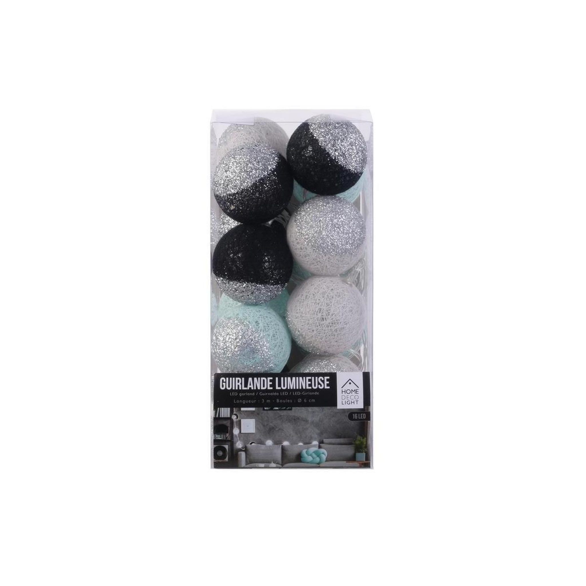 Voir la diapositive 3 : The Home Deco Factory Guirlande lumineuse à led  16 boules  300cm noir