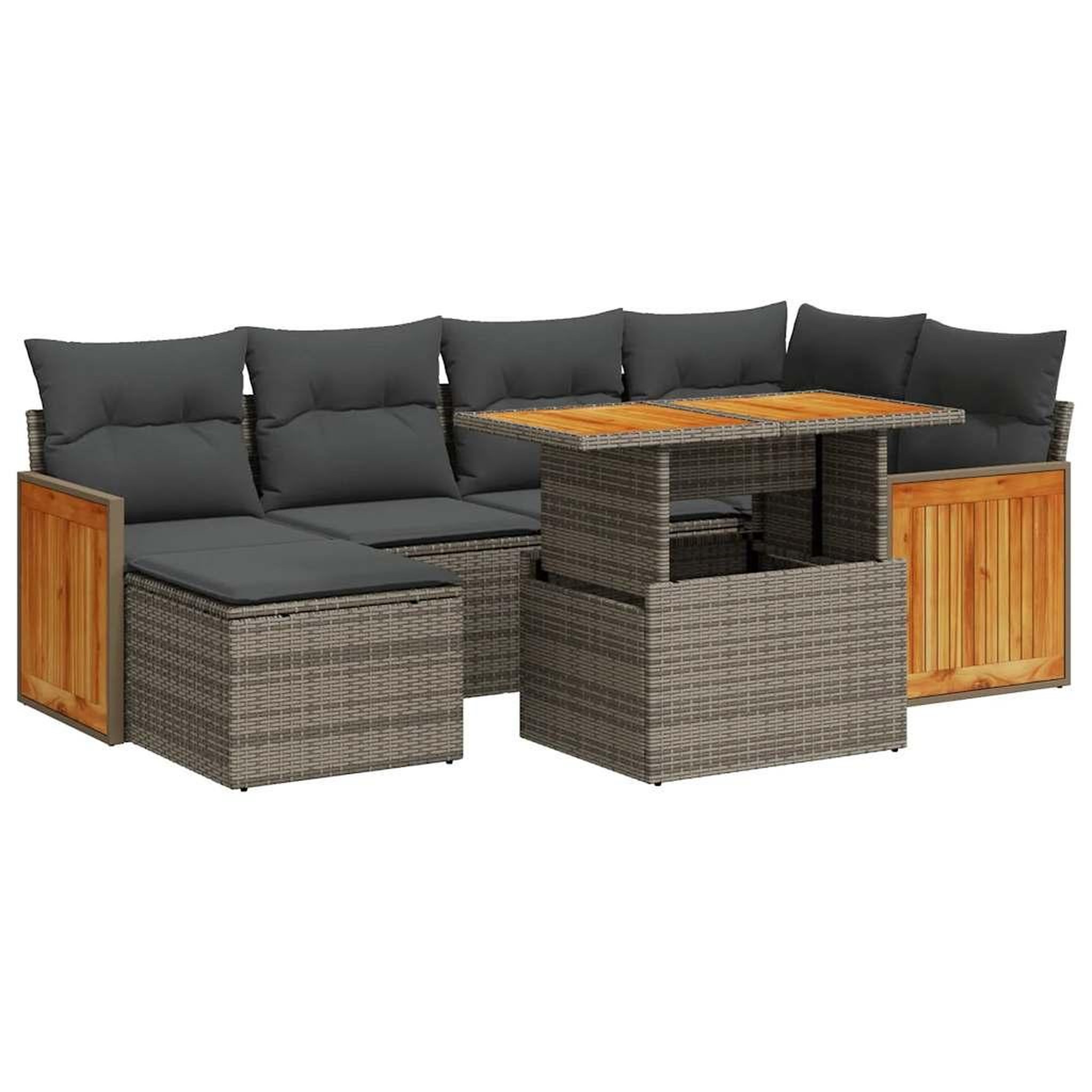 Voir la diapositive 2 : VIDAXL Salon de jardin avec coussins 7 pcs gris resine tressee acacia