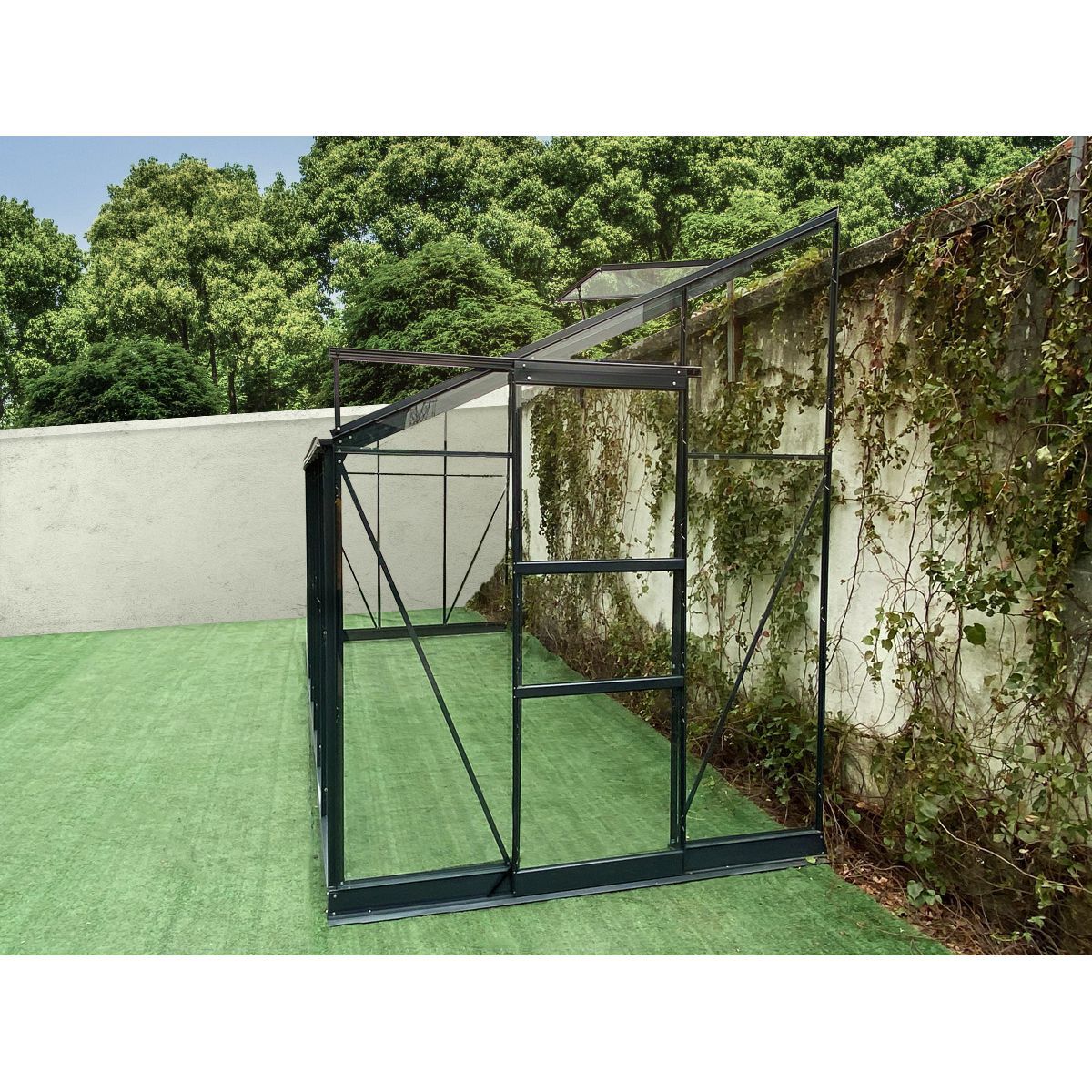 GREEN PROTECT Serre de jardin adossée verre trempé 7,22m² 