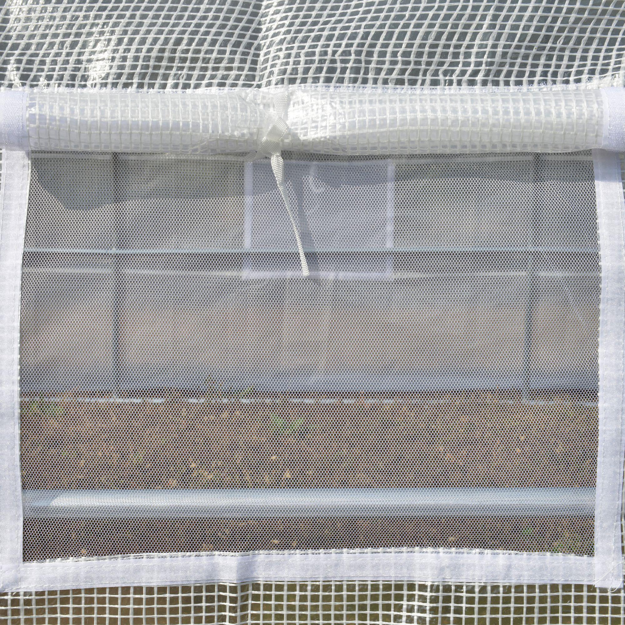 Voir la diapositive 4 : OUTSUNNY Serre de jardin 12 m² porte parois latérales zippées enroulables 8 fenêtres acier pe haute densité blanc