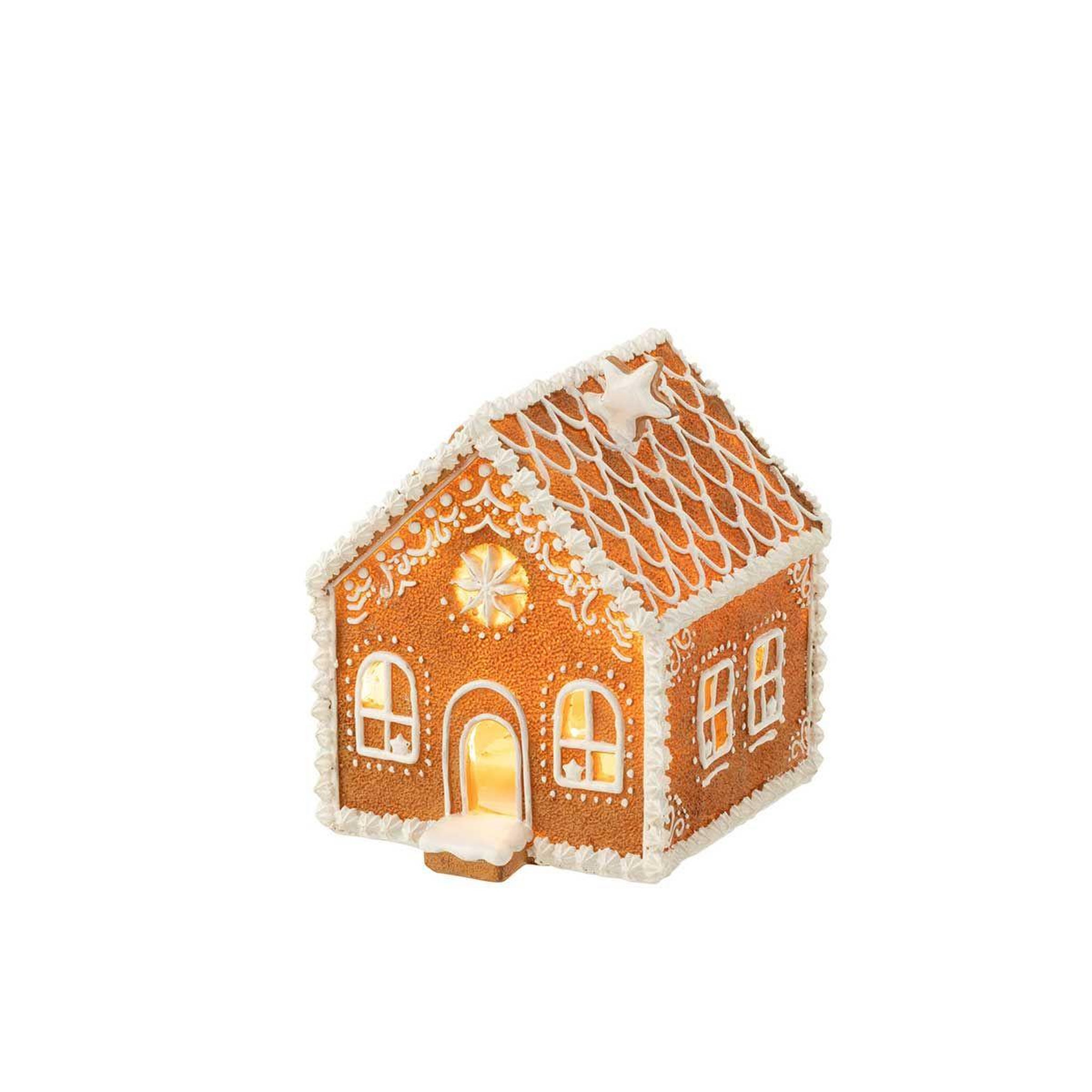Voir la diapositive 2 : J-LINE Décoration de noël  maison pain d'épice  18cm marron