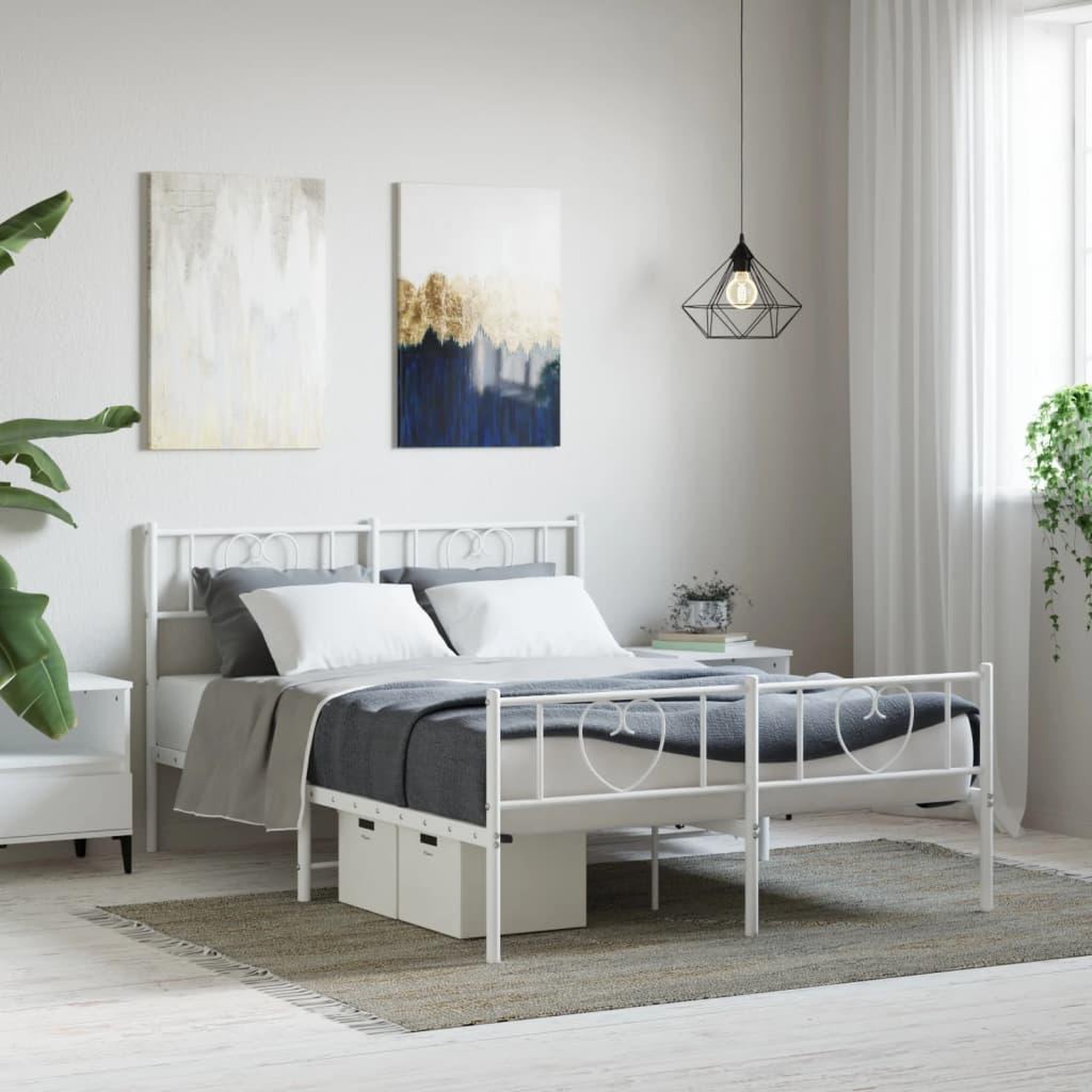VIDAXL Cadre de lit metal sans matelas et pied de lit blanc 140x190 cm
