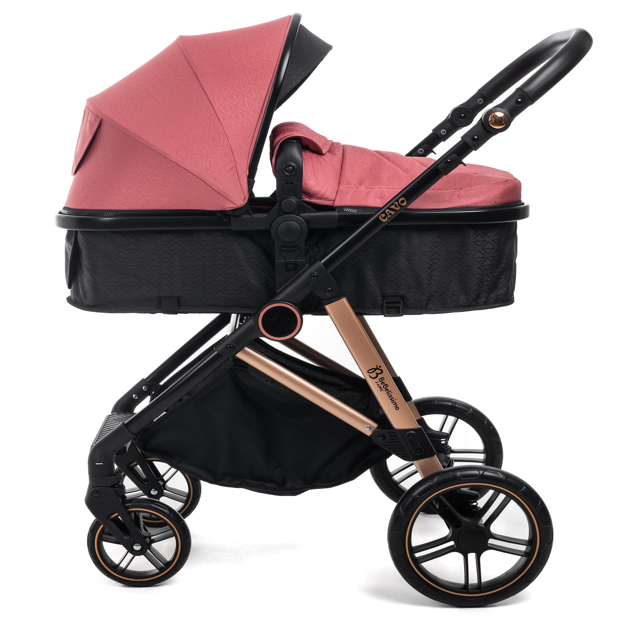 Voir la diapositive 2 : BEBELISSIMO Poussette combinée trio 3 en 1 - siège auto 0+ CAVO – nacelle – dès la naissance – jusqu'à 22kg - bordeaux
