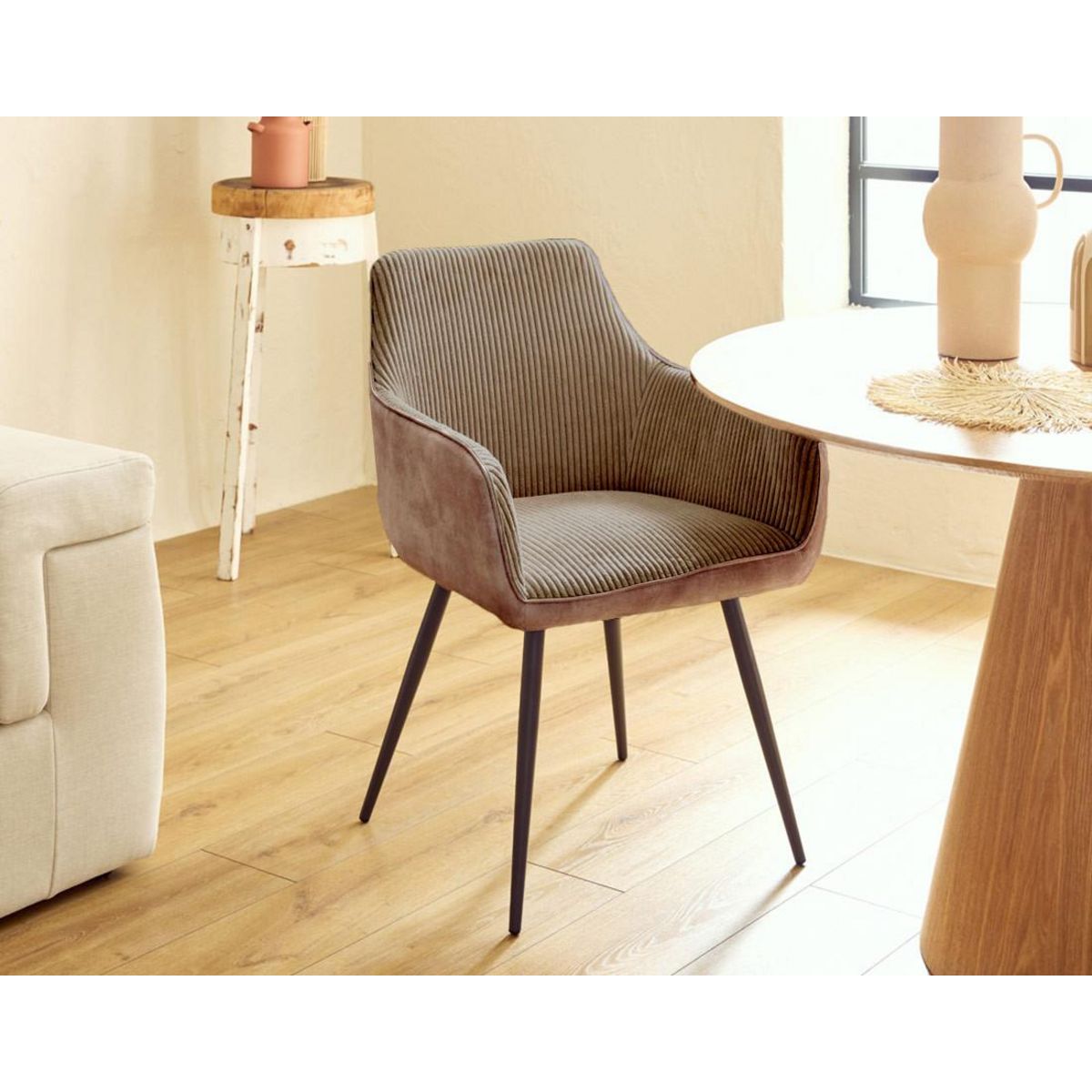 LISA DESIGN Lormi - lot de 2 fauteuils - en velours côtelé et velours - taupe