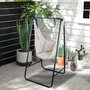 Voir la diapositive 2 : OUTSUNNY Chaise suspendue de jardin avec support et coussin acier noir coton beige