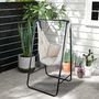 Voir la diapositive 2 : OUTSUNNY Chaise suspendue de jardin avec support et coussin acier noir coton beige