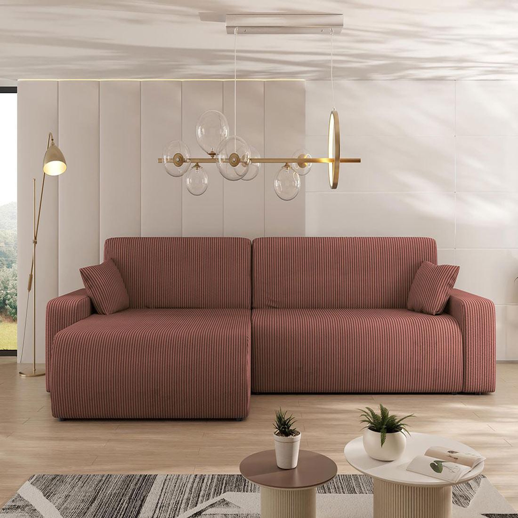 Voir la diapositive 3 : BEST MOBILIER Artemisa - canapé d'angle réversible 5 places convertible avec coffre en velours côtelé