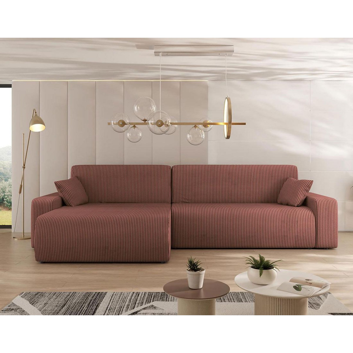 BEST MOBILIER Artemisa - canapé d'angle réversible 5 places convertible avec coffre en velours côtelé