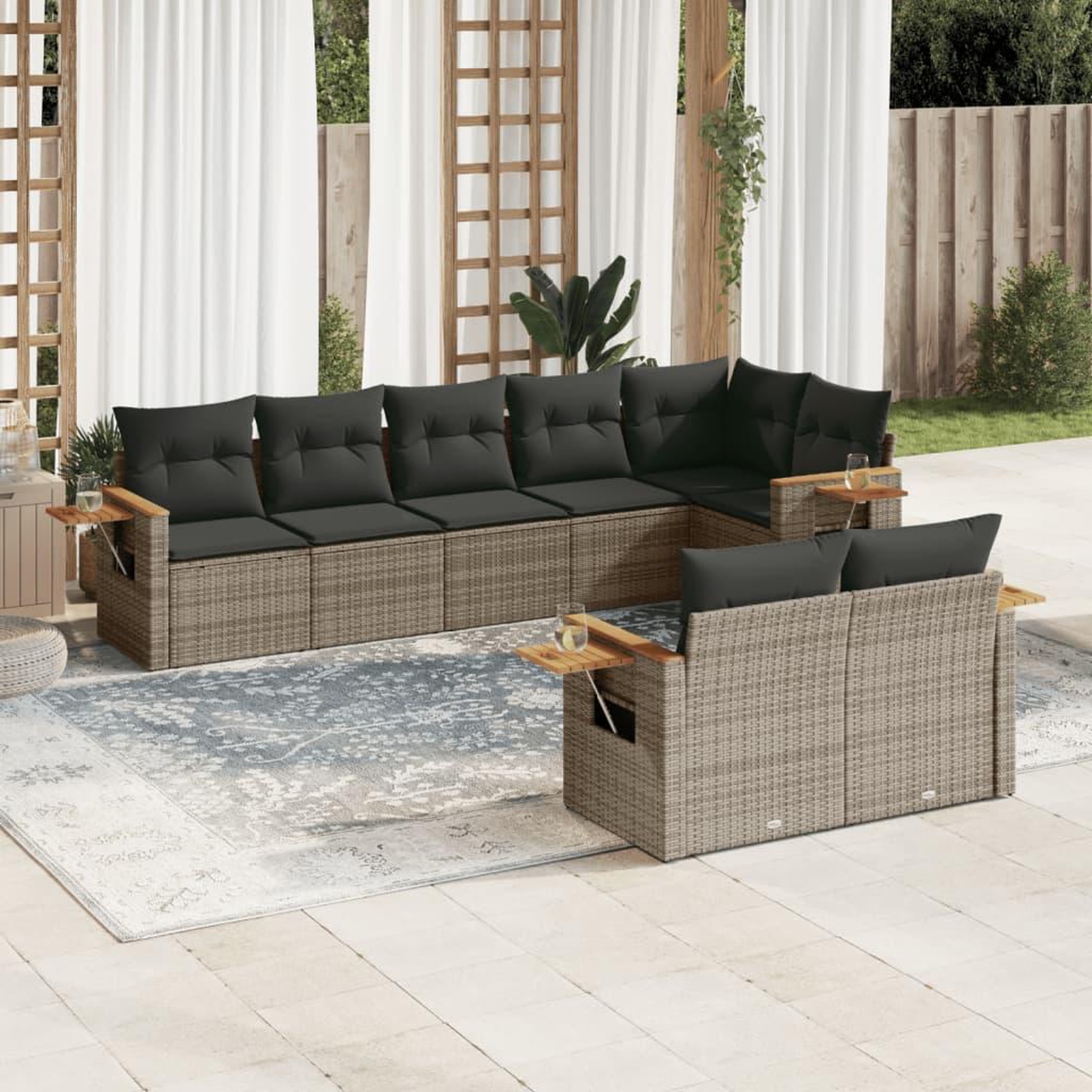 VIDAXL Salon de jardin 8 pcs avec coussins gris resine tressee