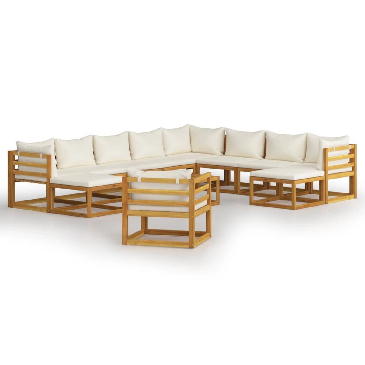 VIDAXL Salon de jardin 12 pcs avec coussin Creme Bois d'acacia solide