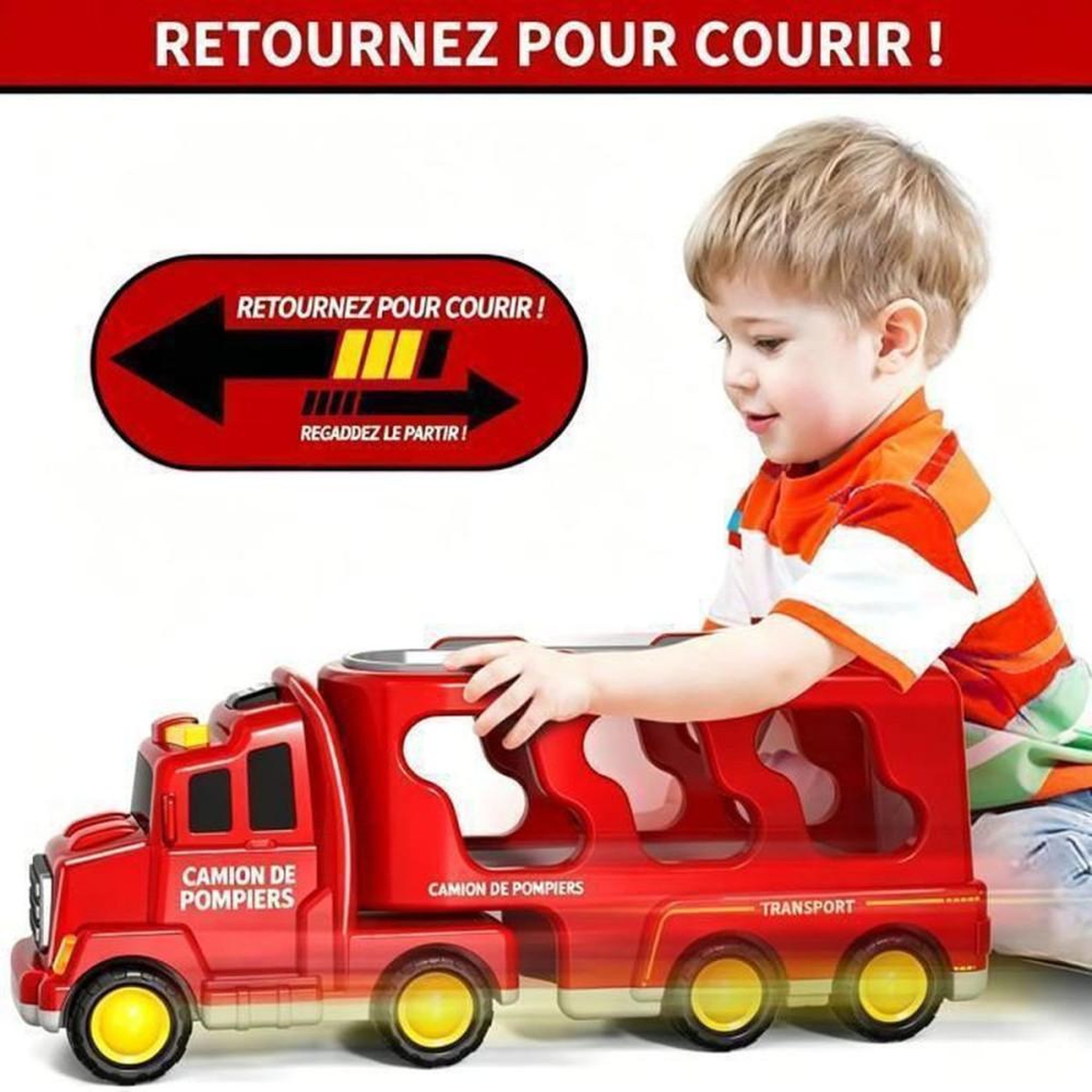 Voir la diapositive 4 : Camion de pompiers miniature 5 en 1, set avec 4 véhicules, sons et lumières, rouge, ABS sécurisé, pour jeu intérieur et extérieur