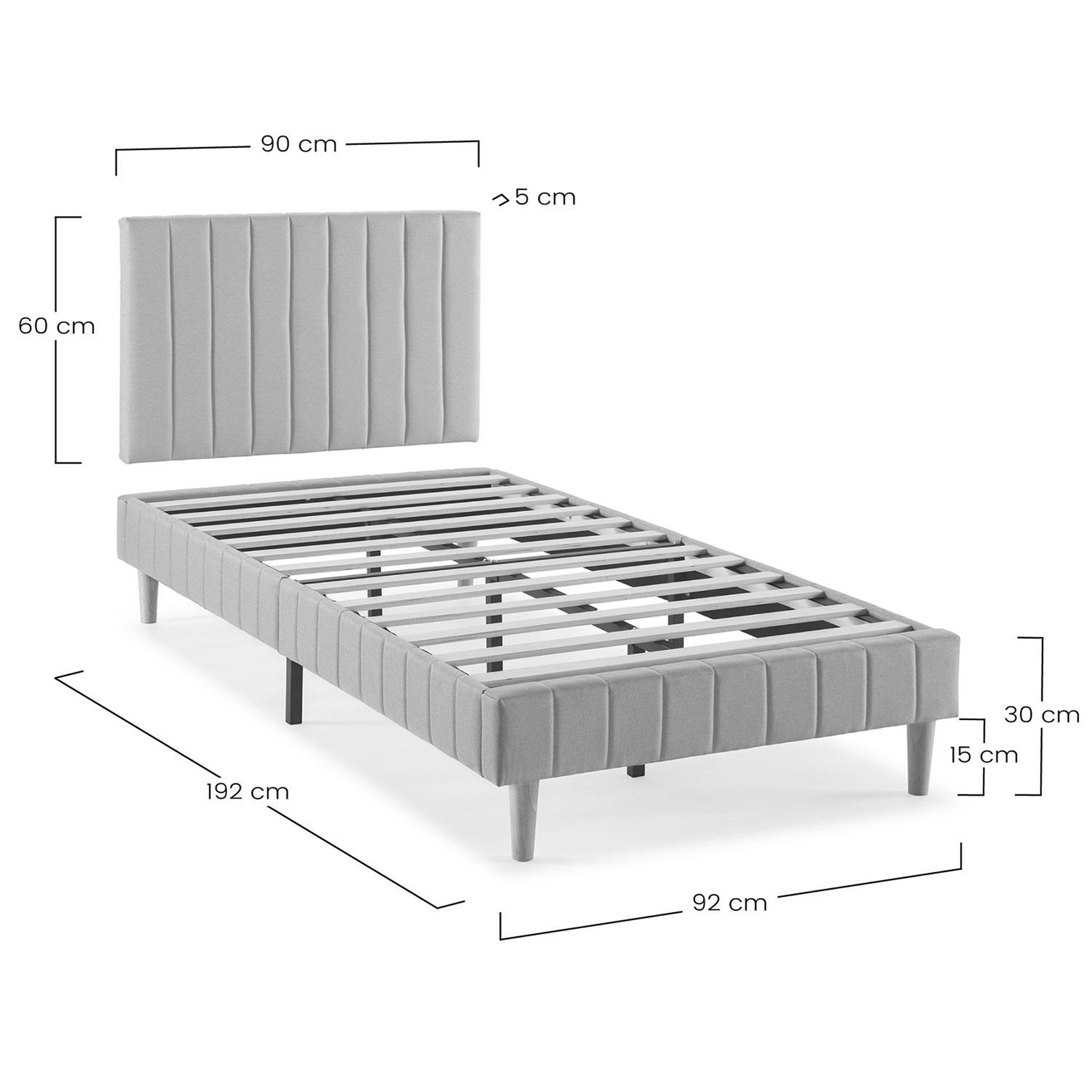 Voir la diapositive 6 : VS VENTA-STOCK Sommier + tête de lit Eris 90x190 cm Gris foncé