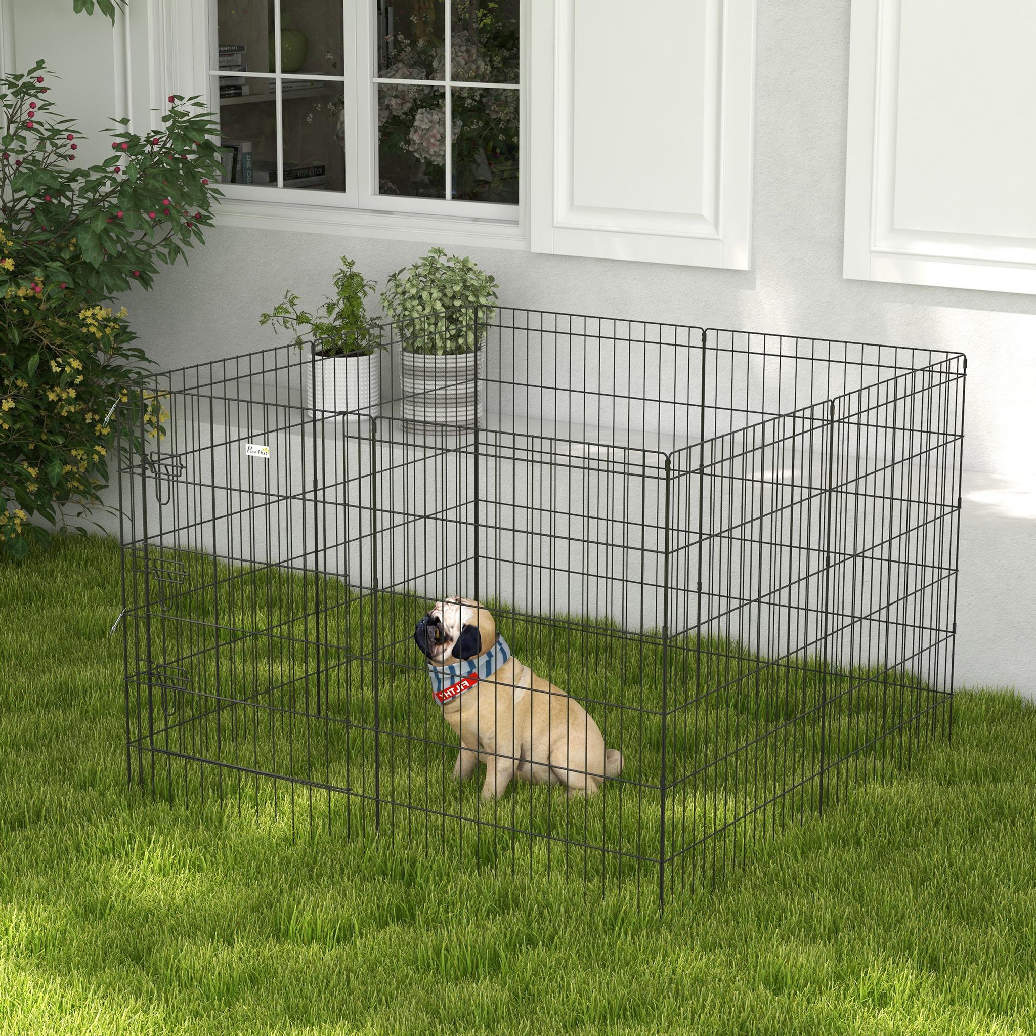 Voir la diapositive 4 : PAWHUT Parc enclos modulable chien - porte verrouillable, 8 panneaux 61 x 91 cm - métal noir
