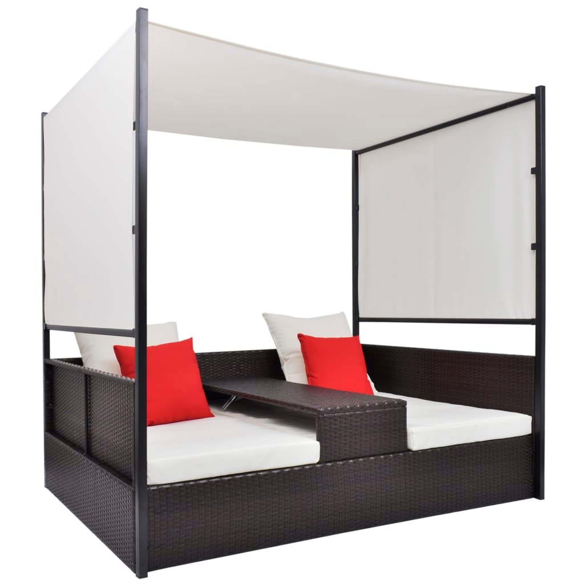 VIDAXL Lit de jardin avec auvent Marron 190x130 cm Resine tressee
