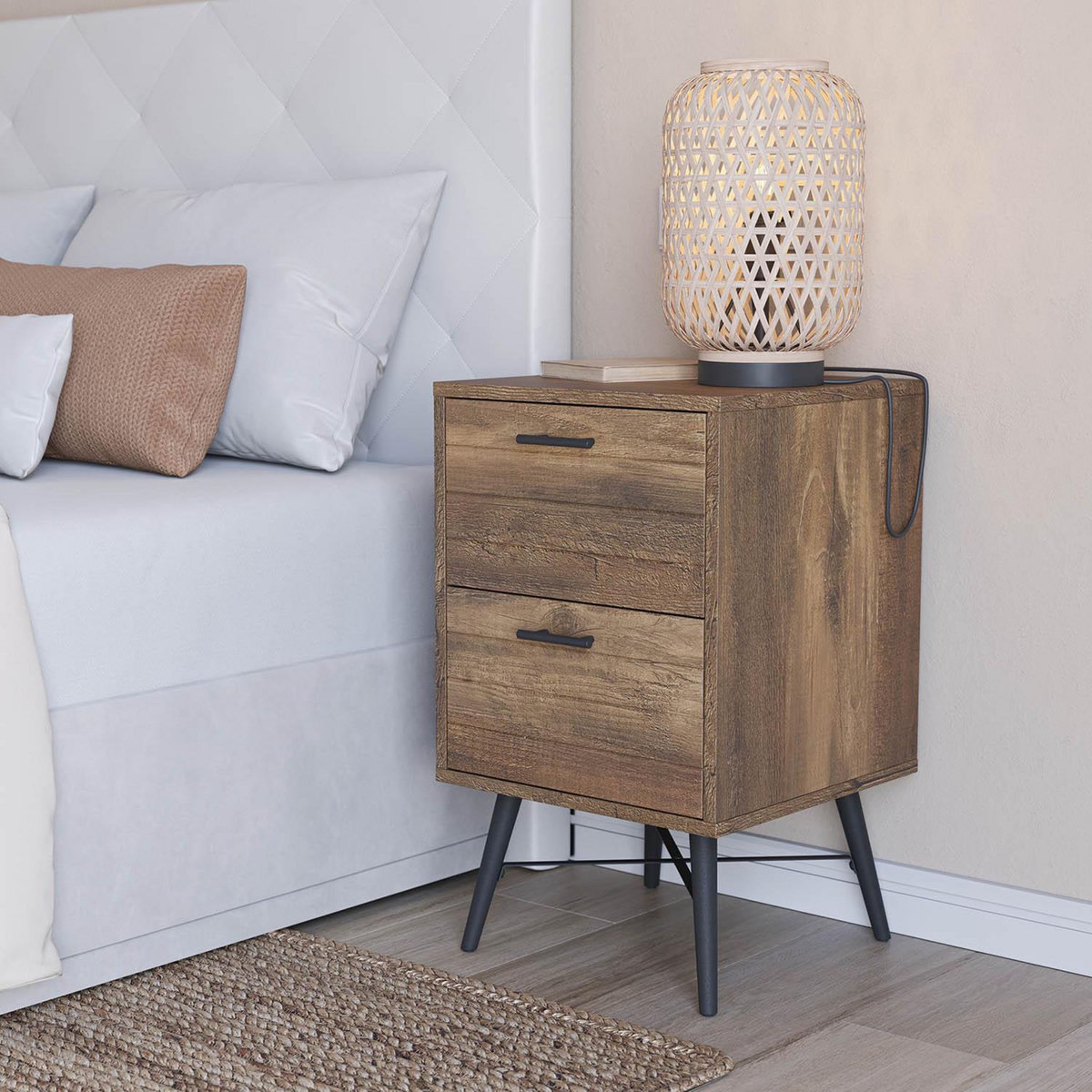 VS VENTA-STOCK Table de Chevet Clavel 2 Tiroirs Couleur Rustique