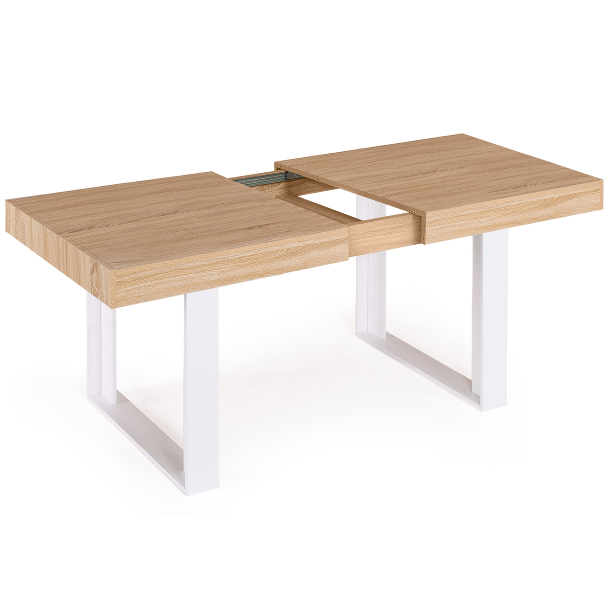 ID MARKET Table à manger extensible rectangle phoenix 4-8 personnes bois et blanc 160-200 cm
