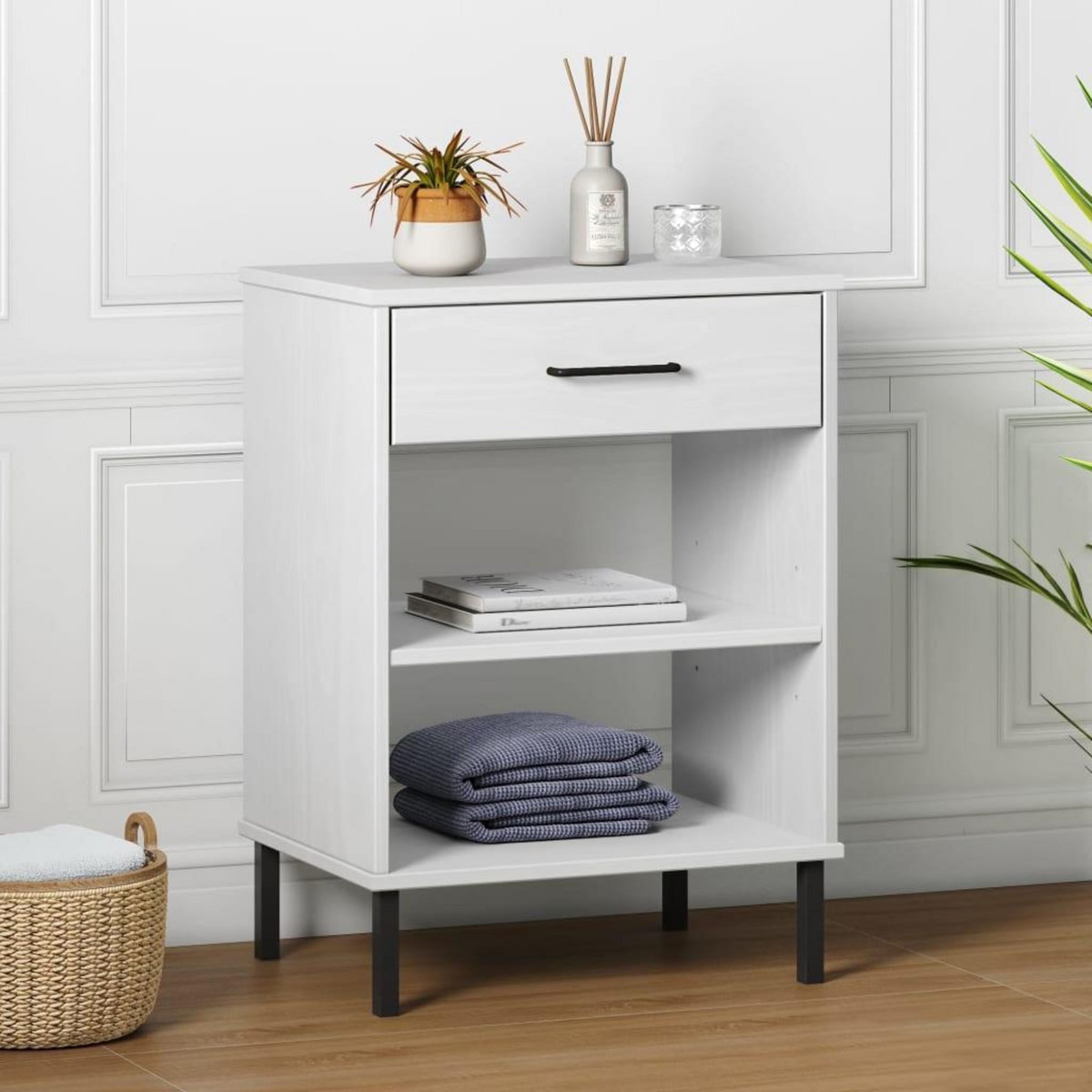 VIDAXL Armoire console avec pieds en metal Blanc Bois pin massif OSLO