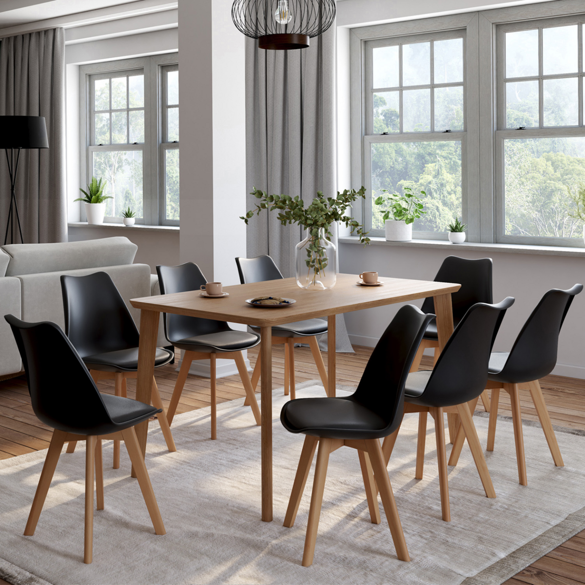 ID MARKET Lot de 8 chaises scandinaves SARA noires pour salle à manger