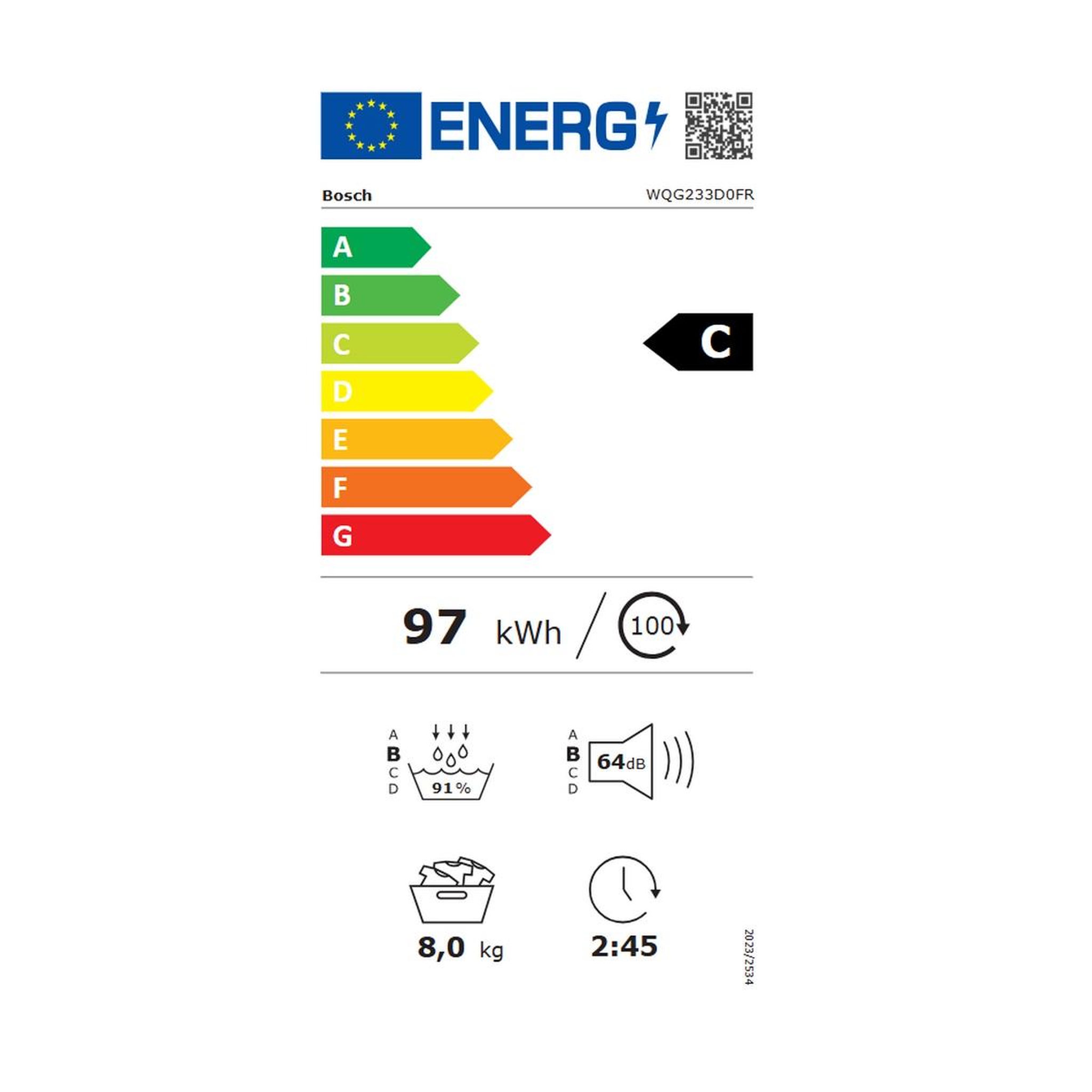 Voir la diapositive 2 : BOSCH Sèche-linge 60cm 8kg - WQG233D0FR
