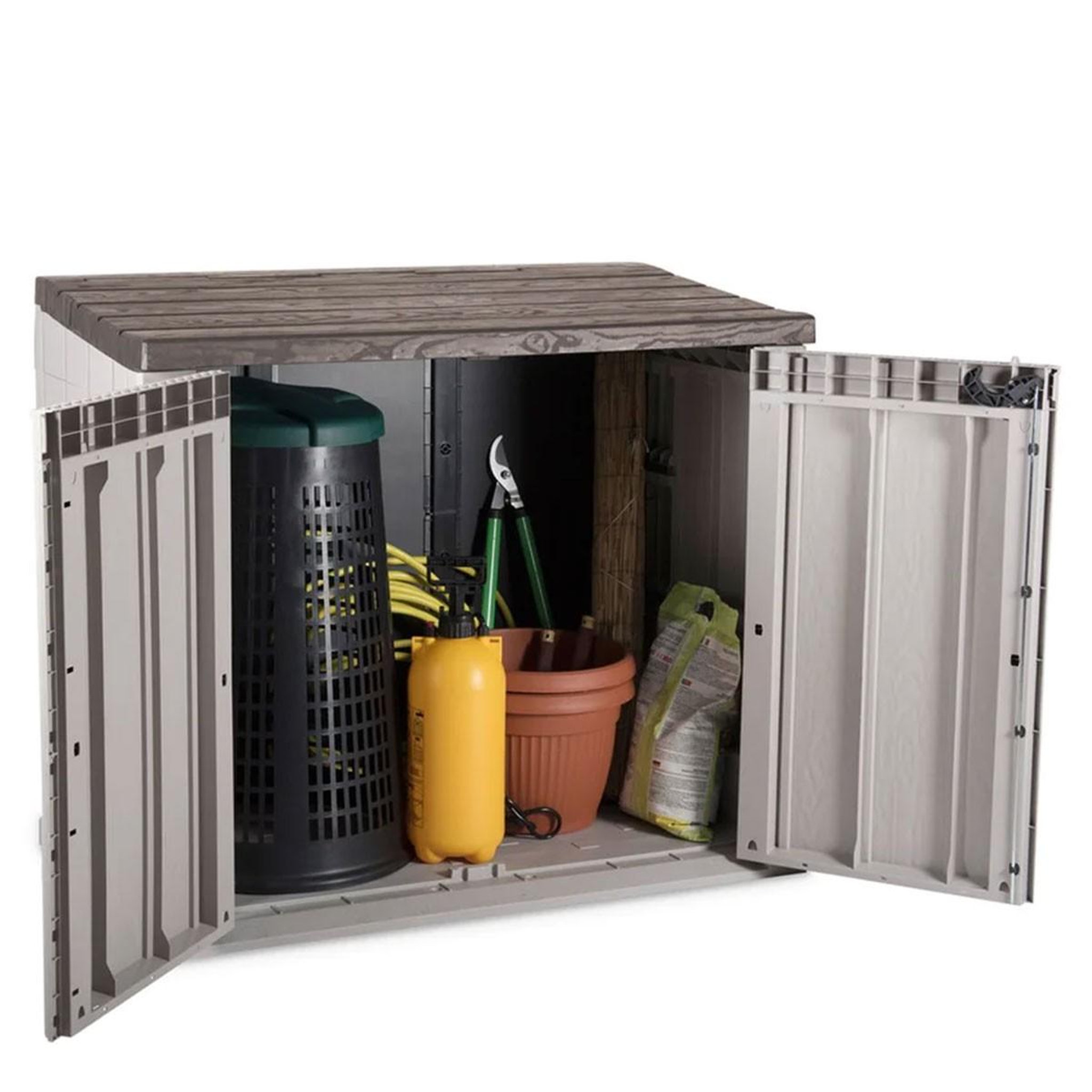 Voir la diapositive 4 : Toomax Coffre de jardin extérieur 1270L Gris Taupe Polypropylène recyclé 145 x 82 x H124 cm 2 portes + Capot supérieur TOOMAX