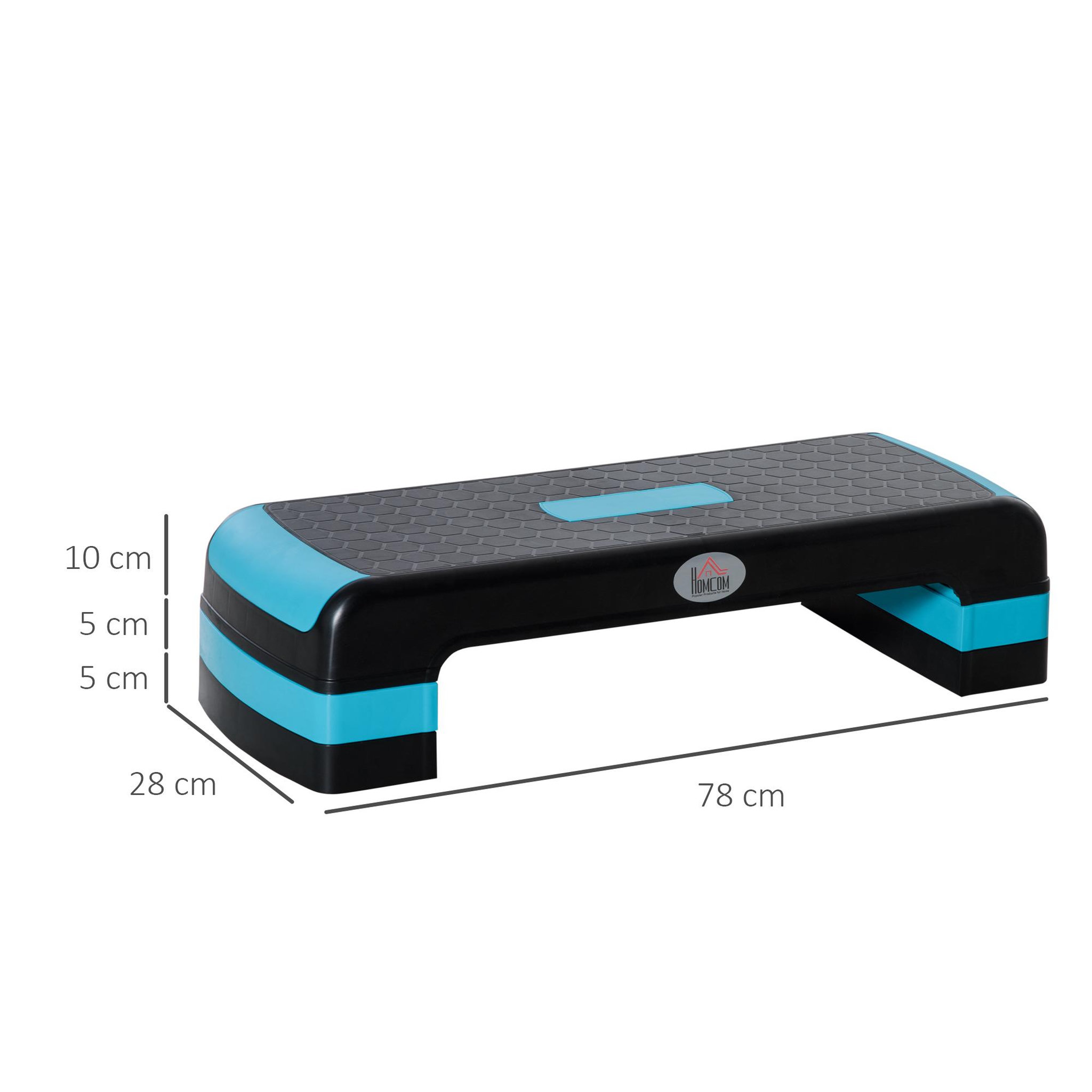 Voir la diapositive 3 : HOMCOM Stepper fitness aerobic hauteur reglable surface antiderapante dim. 78l x 28l x 10/15/20h cm pp noir bleu