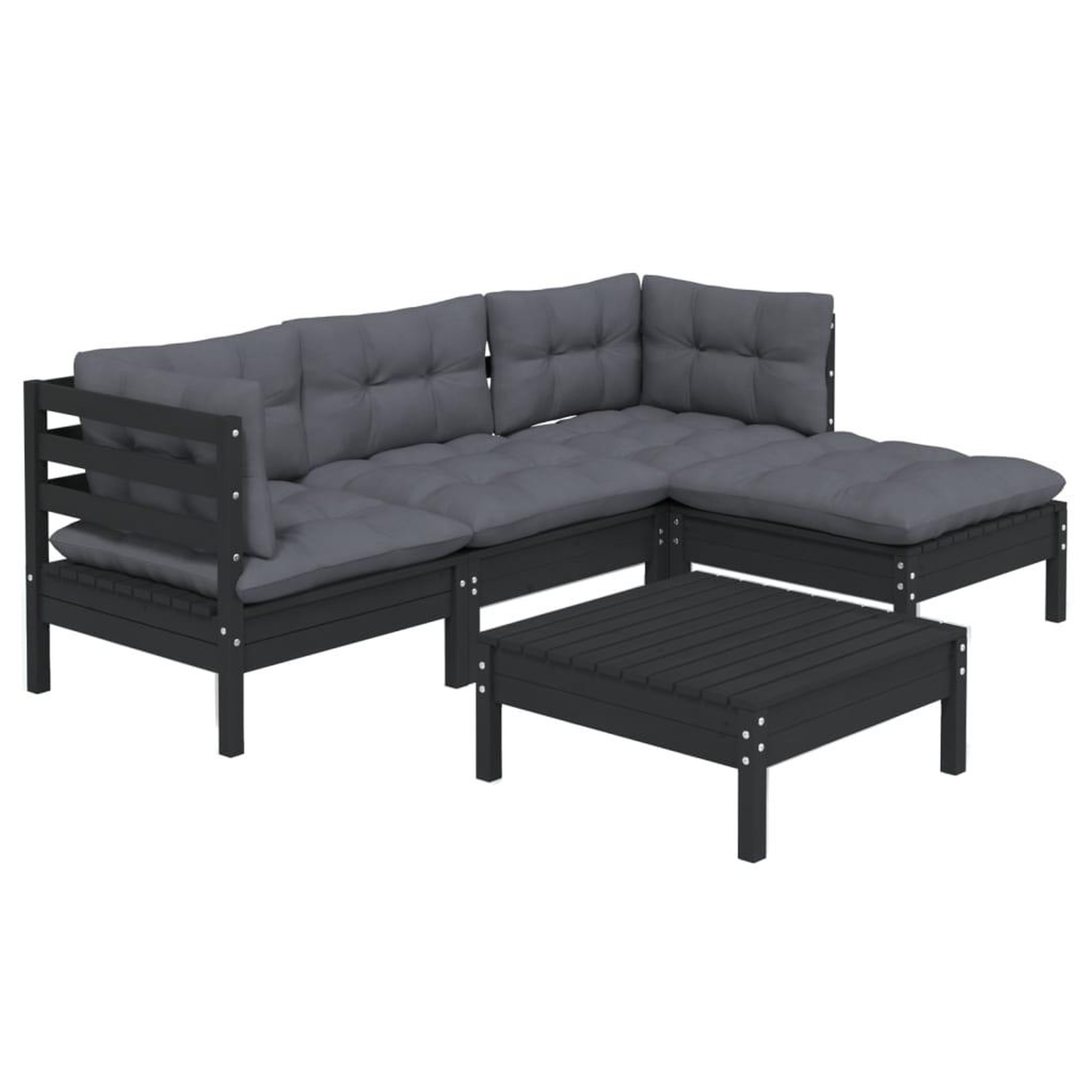 Voir la diapositive 3 : VIDAXL Salon de jardin 5 pcs avec coussins Noir Bois de pin