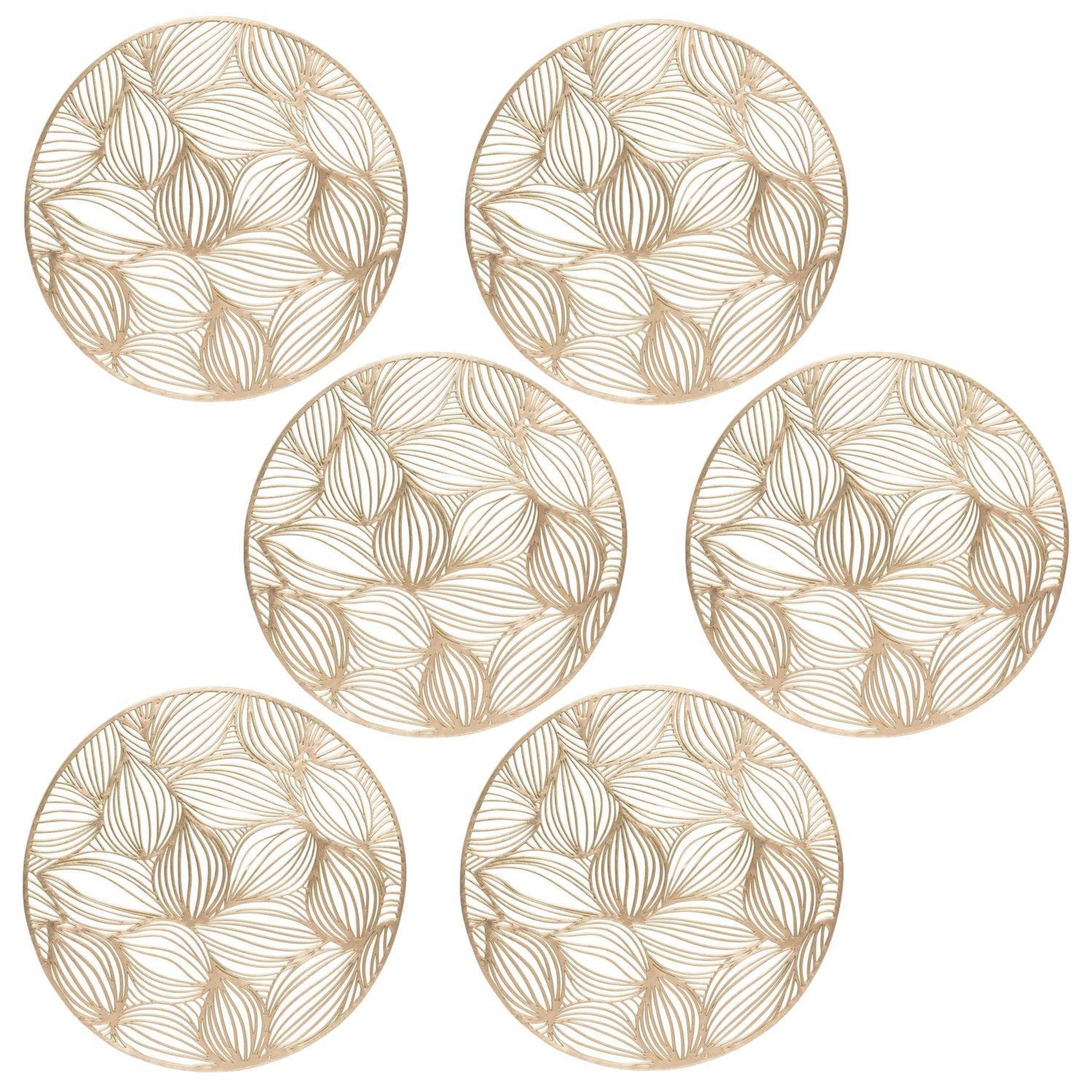 TOILINUX Lot de 6 sets de table motif feuillage atomne - diam 38 cm - doré