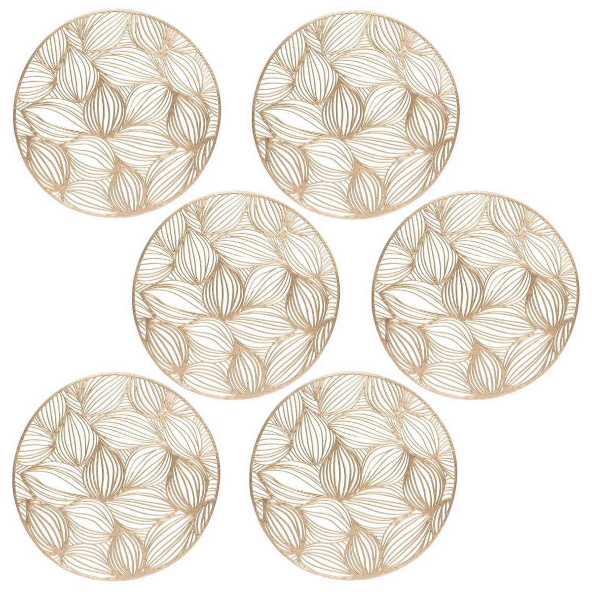 FEERIC LIGHT & CHRISTMAS Lot de 6 sets de table motif feuillage ATOMNE - Diam 38 cm - Doré