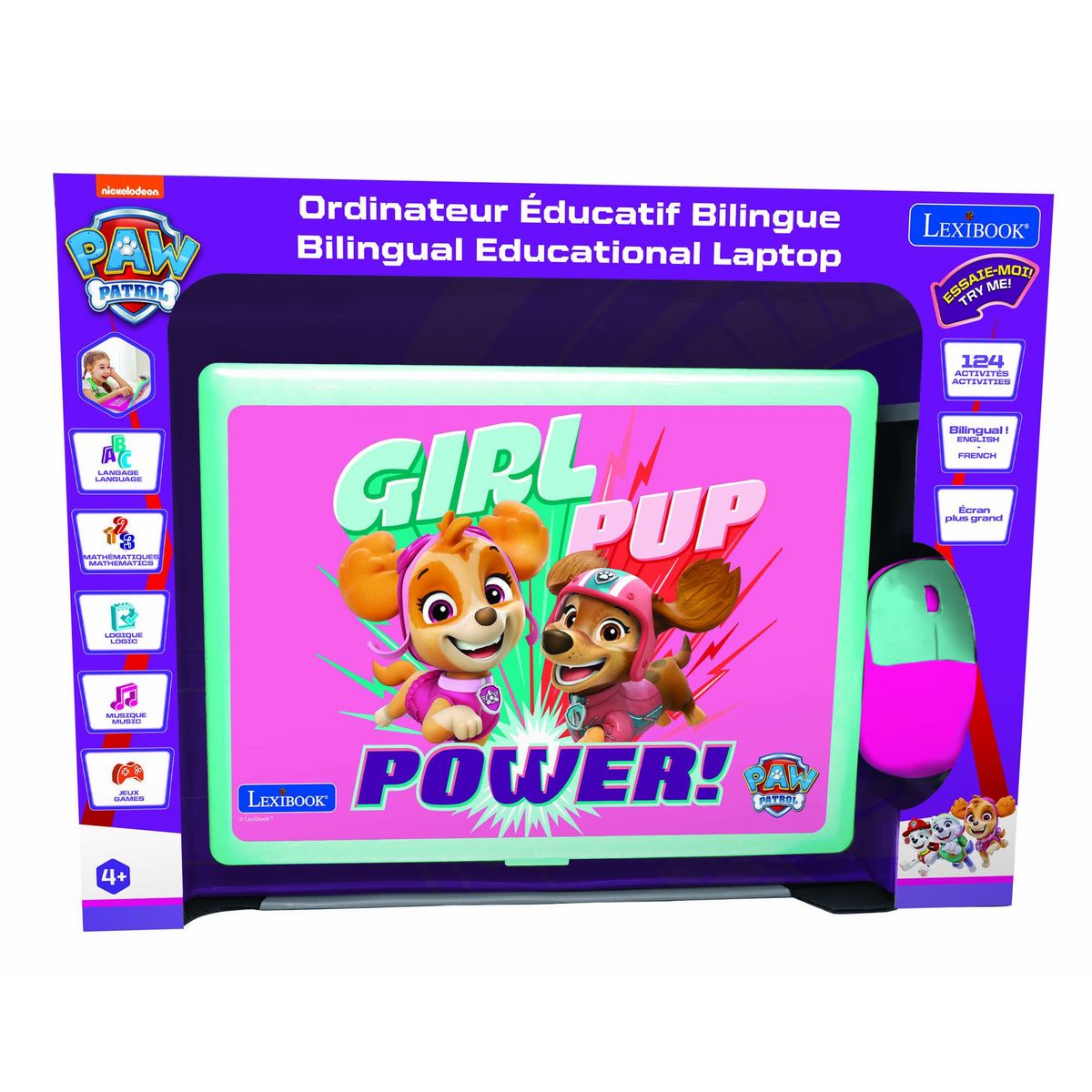 Lexibook Ordinateur portable éducatif bilingue La Pat Patrouille Girly (FR/EN)