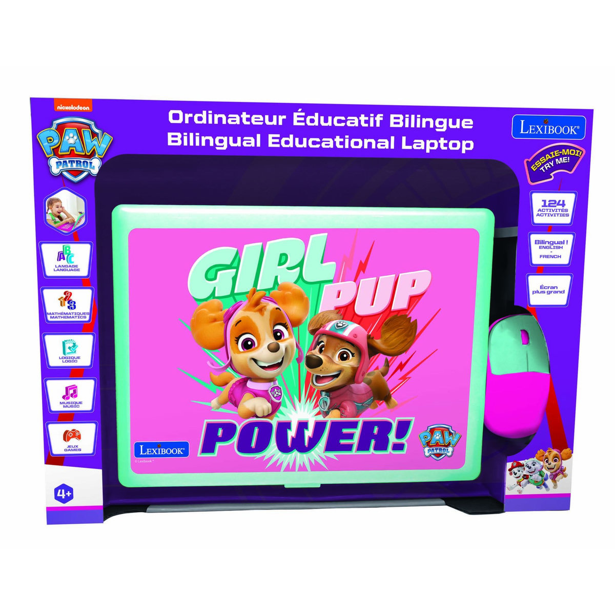 Lexibook Ordinateur portable éducatif bilingue La Pat Patrouille Girly (FR/EN)