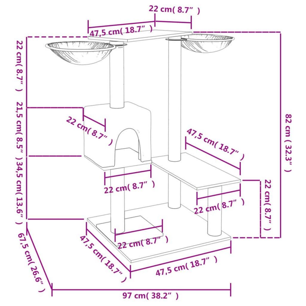 VIDAXL Arbre a chat avec griffoirs creme 82 cm