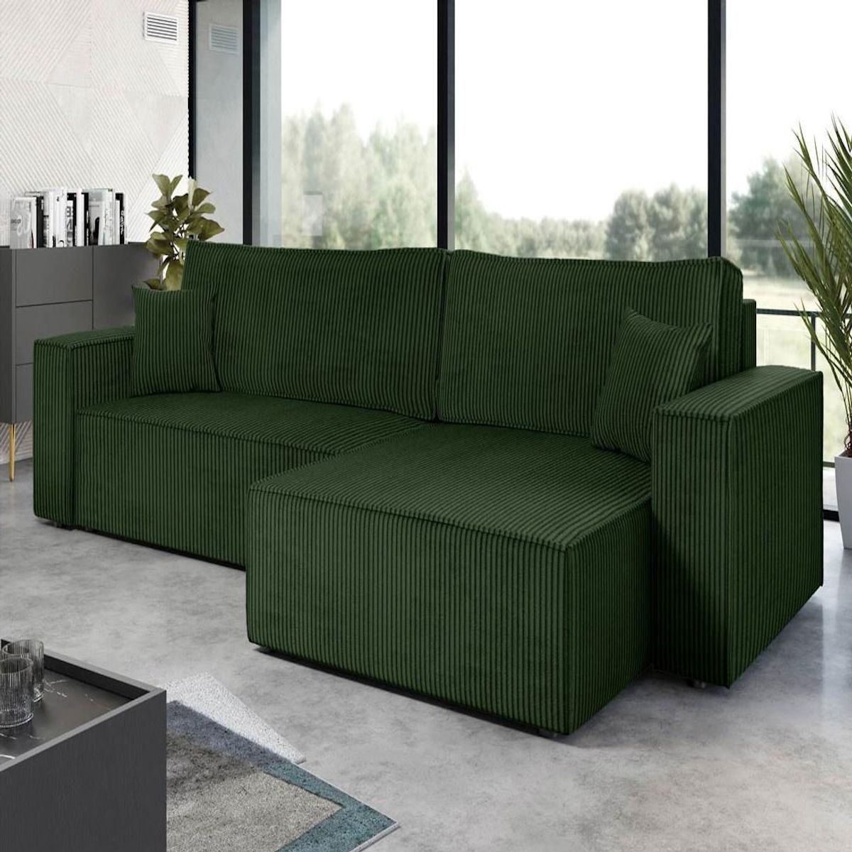 BEST MOBILIER Cezanne - canapé d'angle réversible 5 places convertible avec coffre en velours côtelé