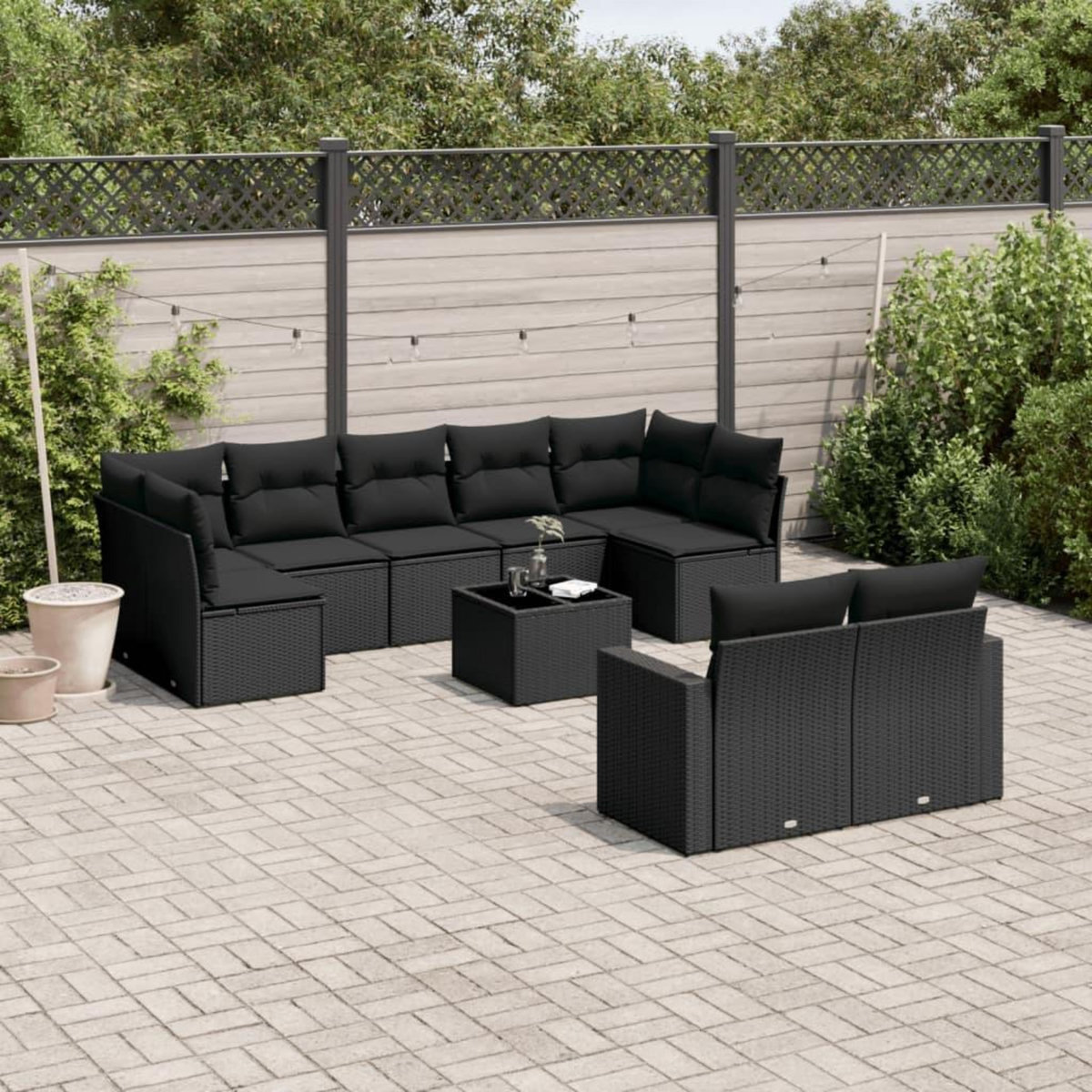 VIDAXL Salon de jardin 10 pcs avec coussins noir resine tressee