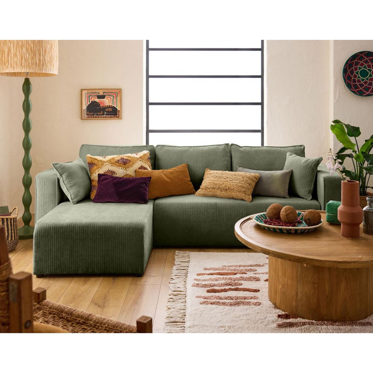 BEST MOBILIER Topaze - canapé d'angle réversible - 4 places - convertible avec coffre - en velours côtelé plat