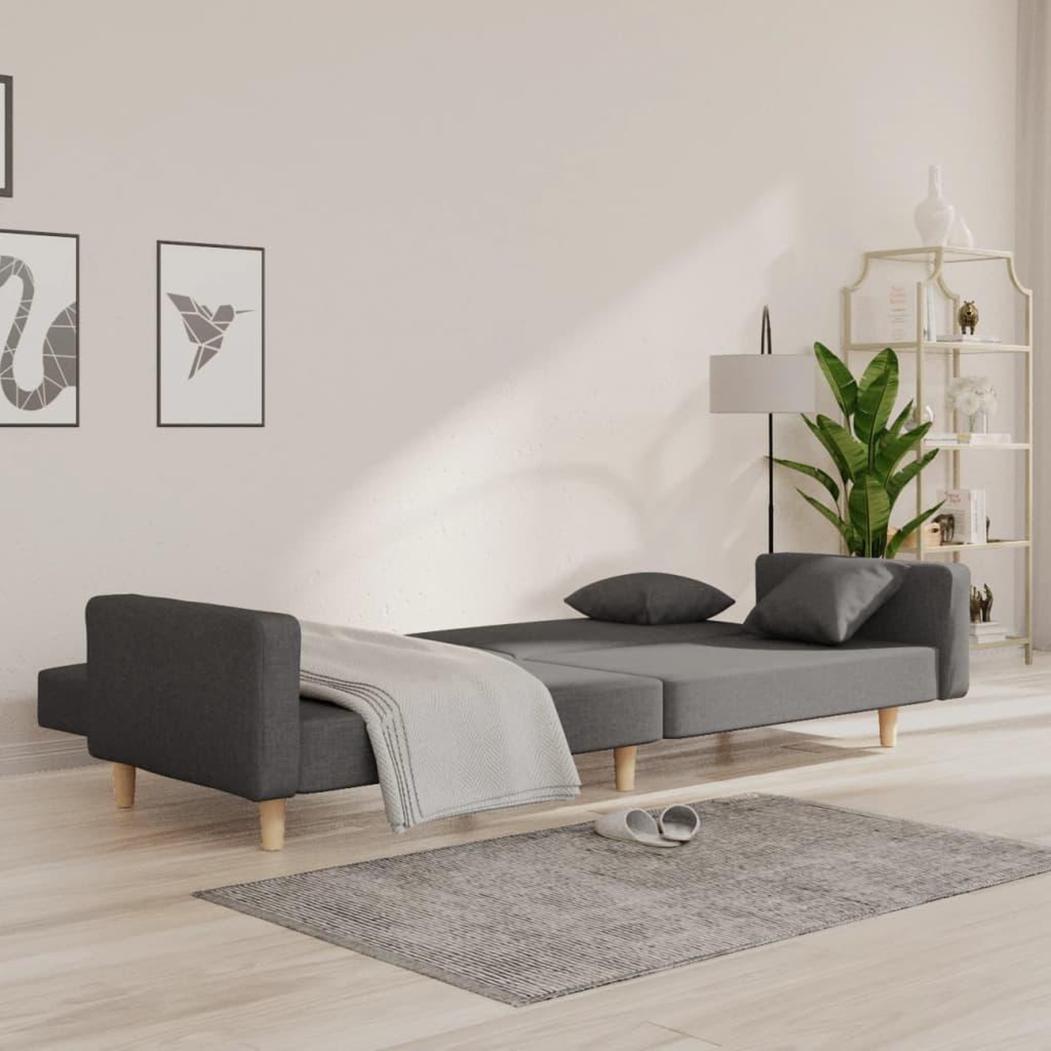 Voir la diapositive 3 : VIDAXL Canape-lit a 2 places avec deux oreillers Gris fonce Tissu