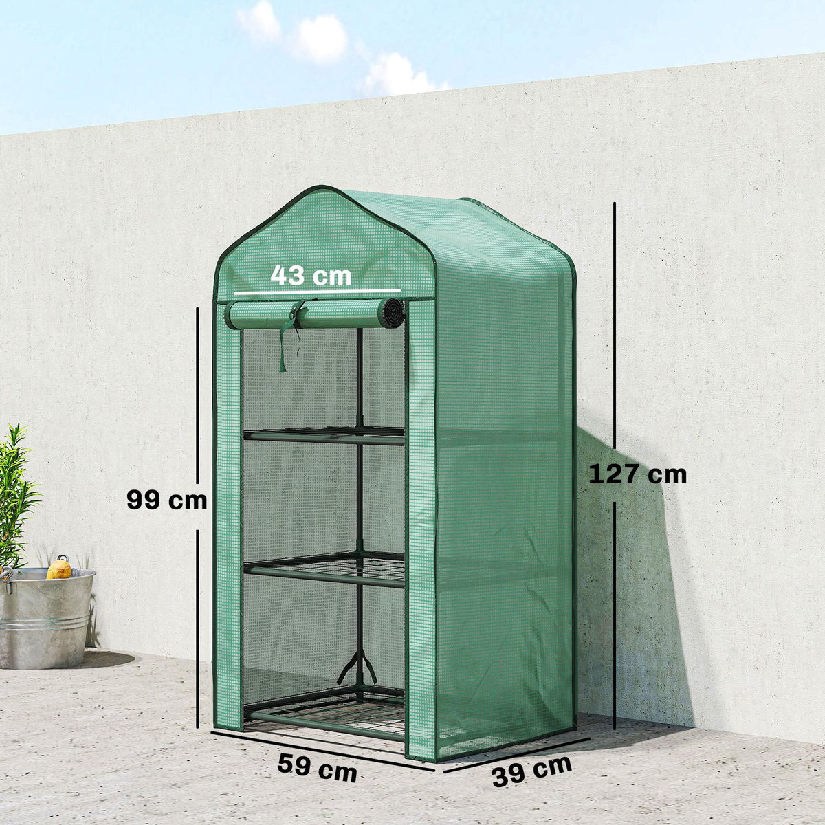 OUTSUNNY Serre de jardin balcon 3 niveaux métal thermolaqué vert PE vert