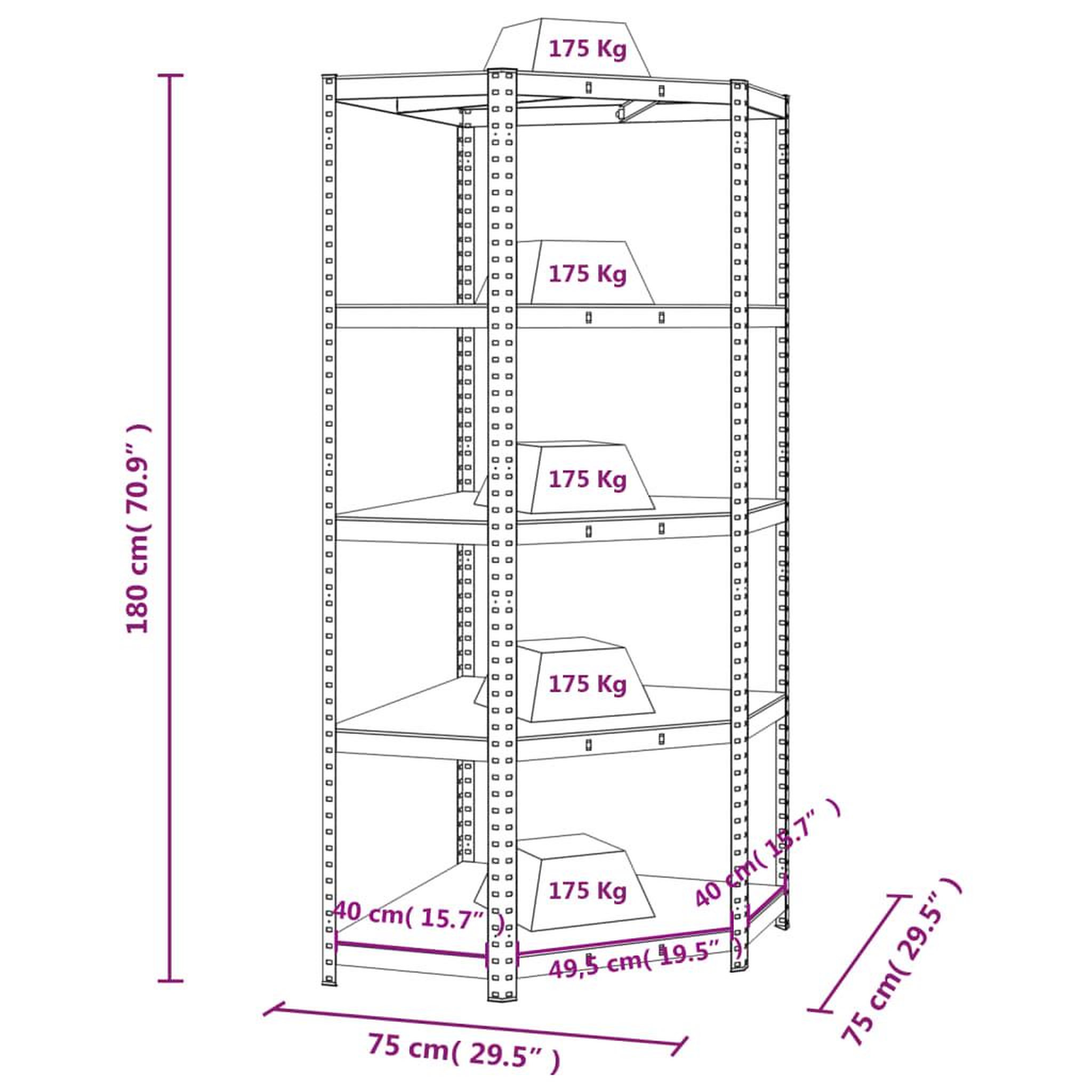 Voir la diapositive 6 : VIDAXL Etagere d'angle a 5 niveaux Anthracite Acier bois d'ingenierie