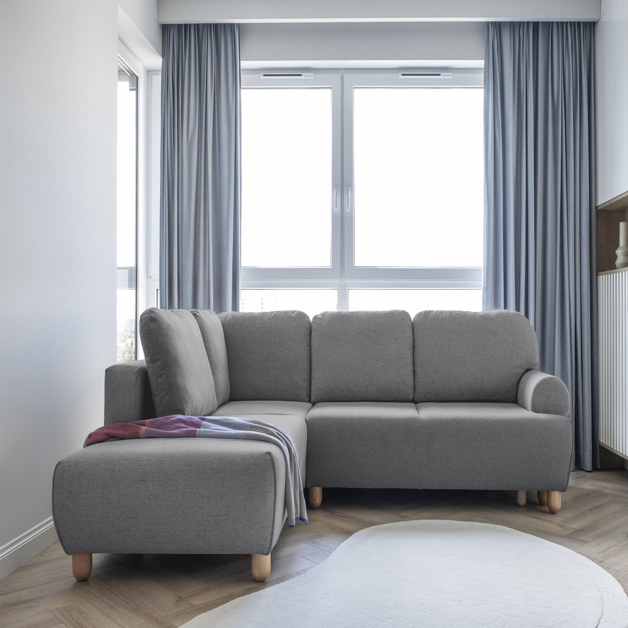Voir la diapositive 2 : BEST MOBILIER Olli - canapé d'angle droit - convertible - avec coffre - 4 places - en tissu