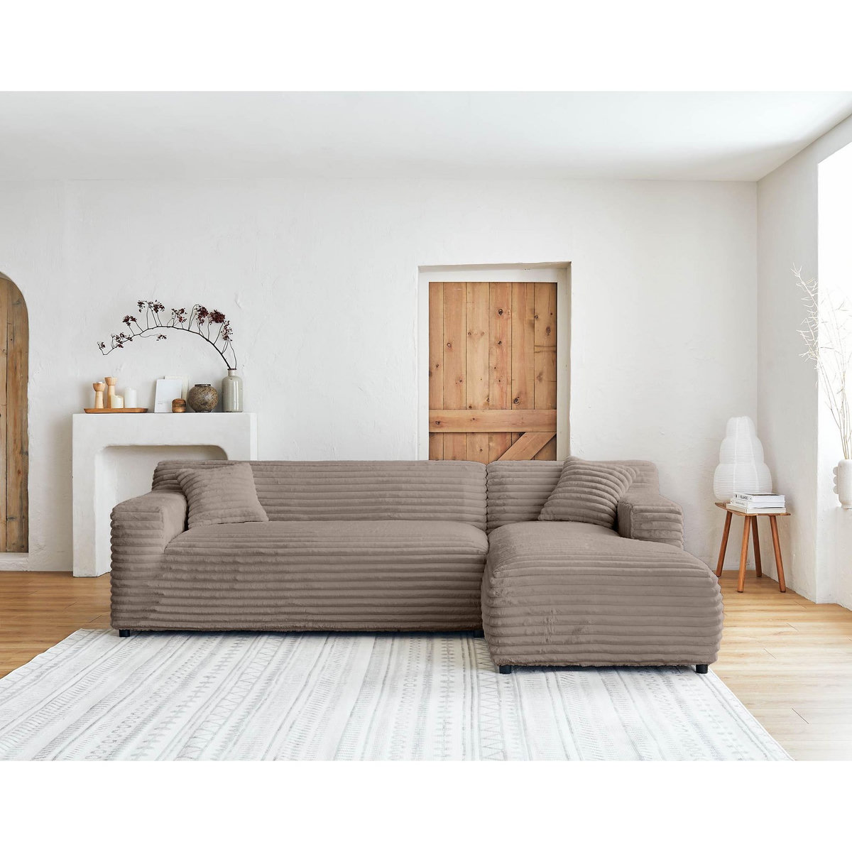 LISA DESIGN Laponie - canapé d'angle droit - 4 places - en fausse fourrure côtelée