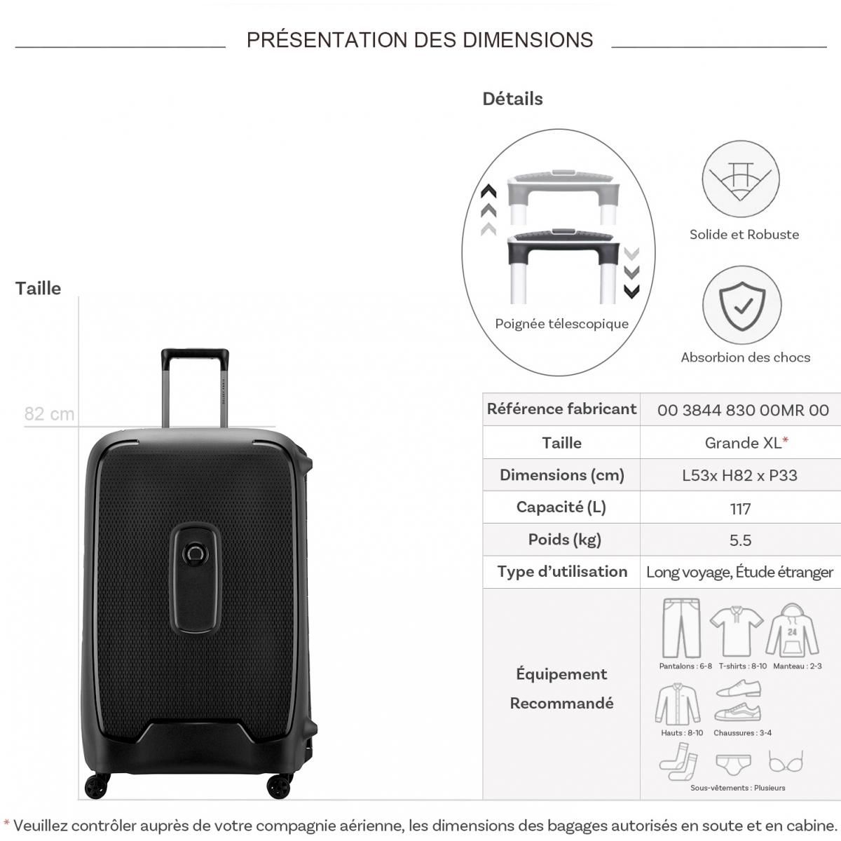 Delsey Grande valise XL rigide Moncey TSA polypropylène 82cm