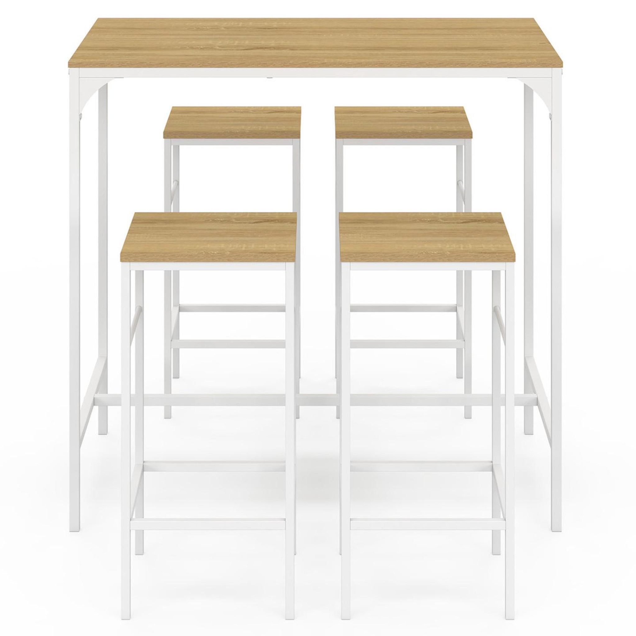 Voir la diapositive 3 : ID MARKET Ensemble table haute de bar detroit 100 cm et 4 tabourets de bar bois et métal blanc design industriel