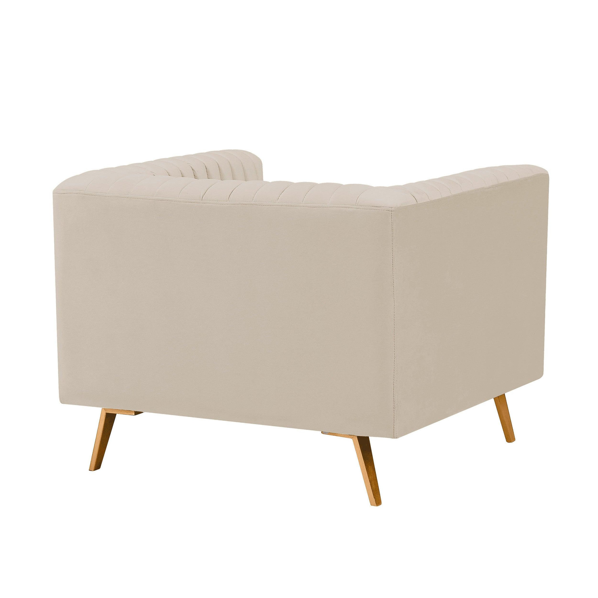 Voir la diapositive 6 : MAISON PAVANE Fauteuil en velours beige et pieds en métal doré-gatsby