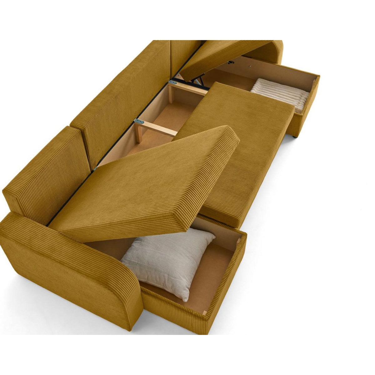 BEST MOBILIER Valos - canapé panoramique en u - 7 places - convertible avec coffres - en velours côtelé