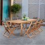 Voir la diapositive 2 : MARKET24 Ensemble repas de jardin 6 a 8 personnes - Table extensible 180/240 x 100 cm + 6 chaises assises textilene - Bois Eucalyptus FSC