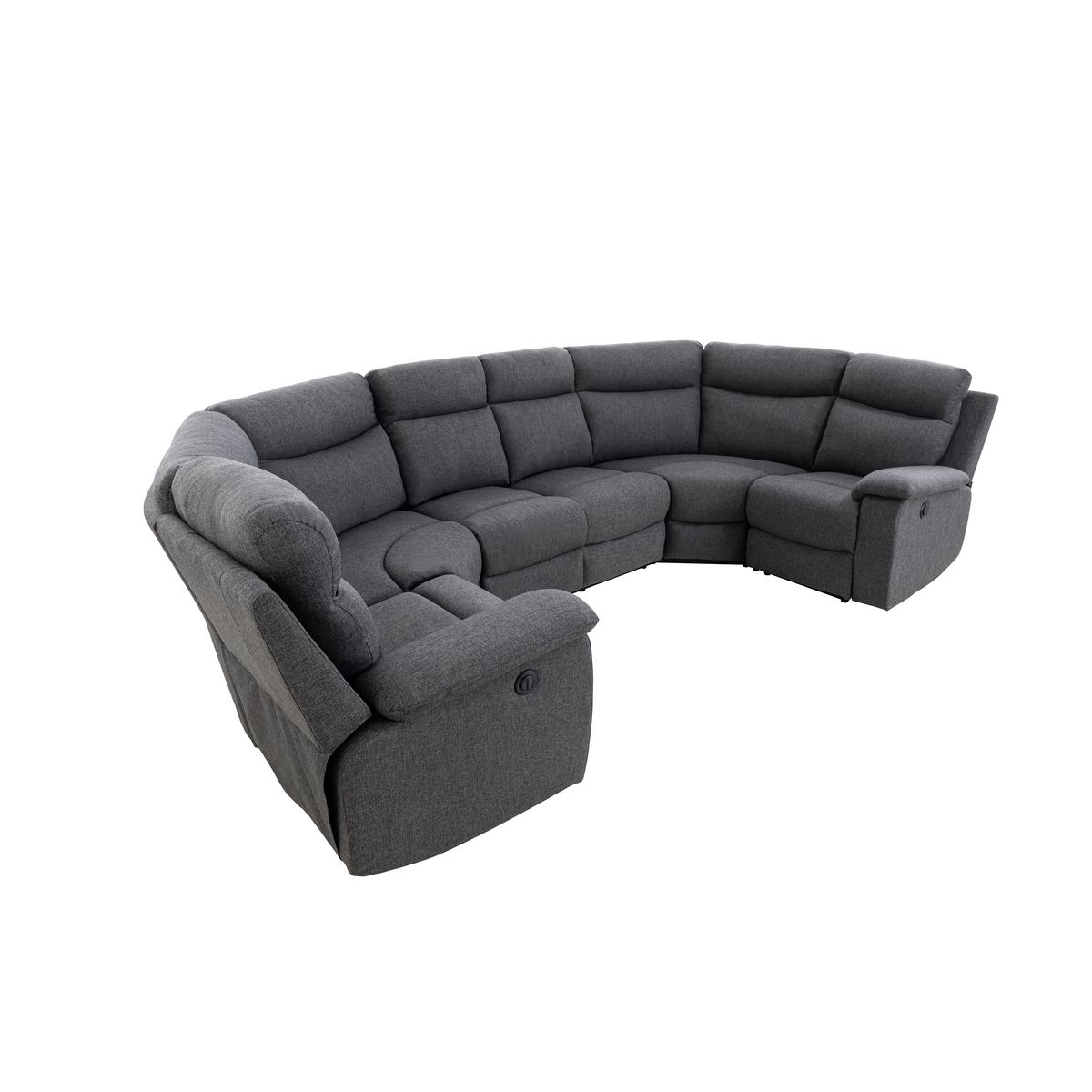Canapé panoramique relax électrique 6 places HELENE tissu gris foncé