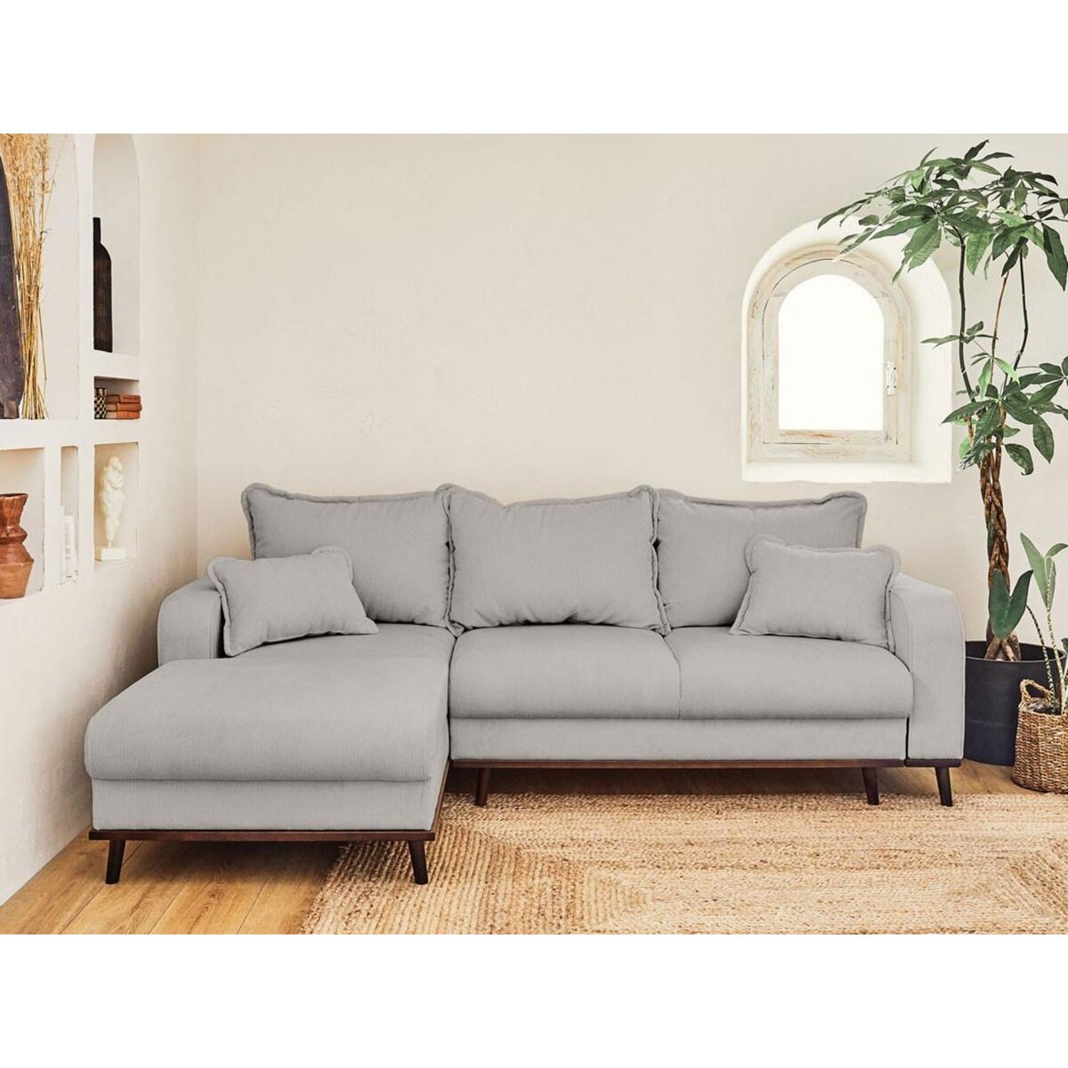 LISA DESIGN Albane - canapé d'angle gauche - 4 places - convertible avec coffre - en velours côtelé